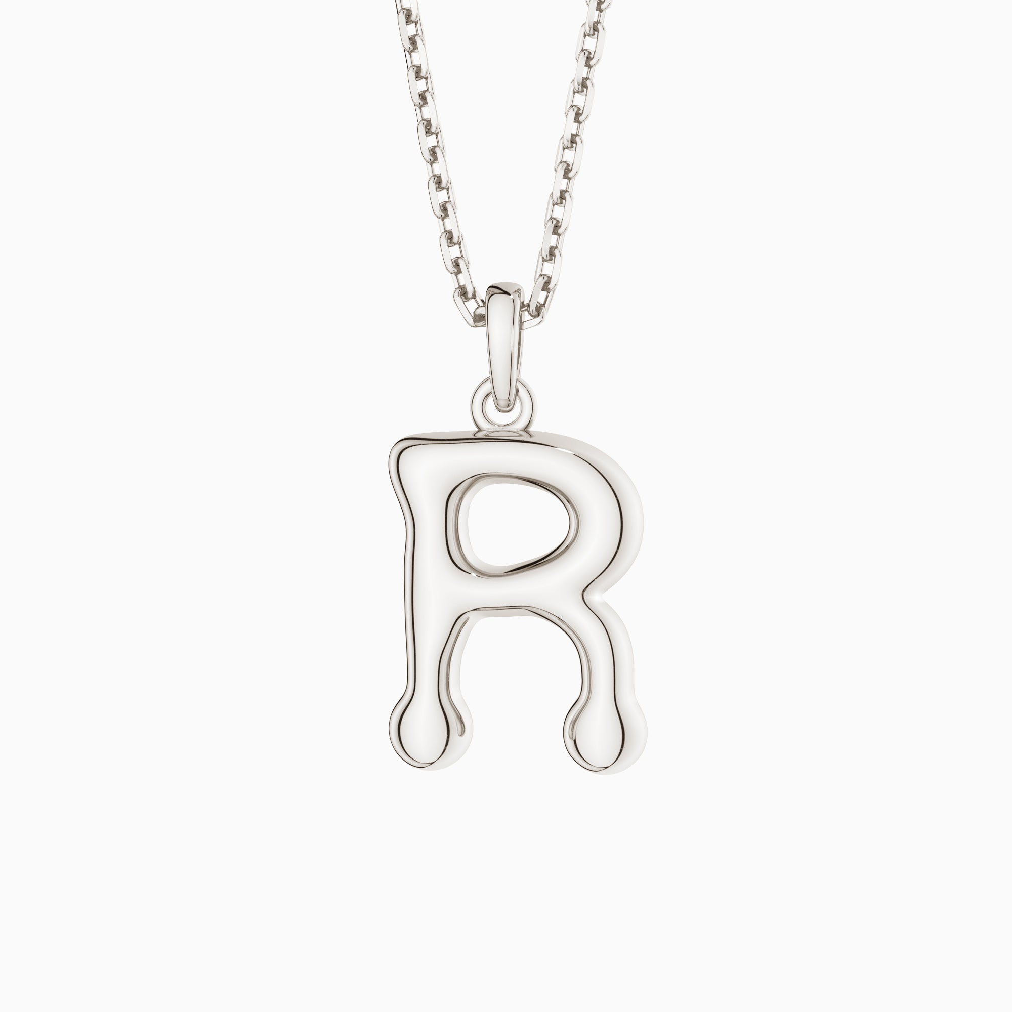 Bubble Initial Letter R Pendant Necklace