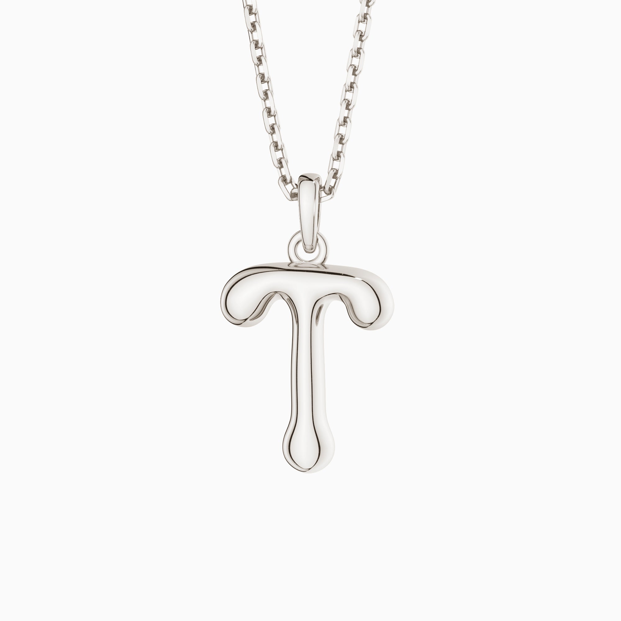 Bubble Initial Letter T Pendant Necklace