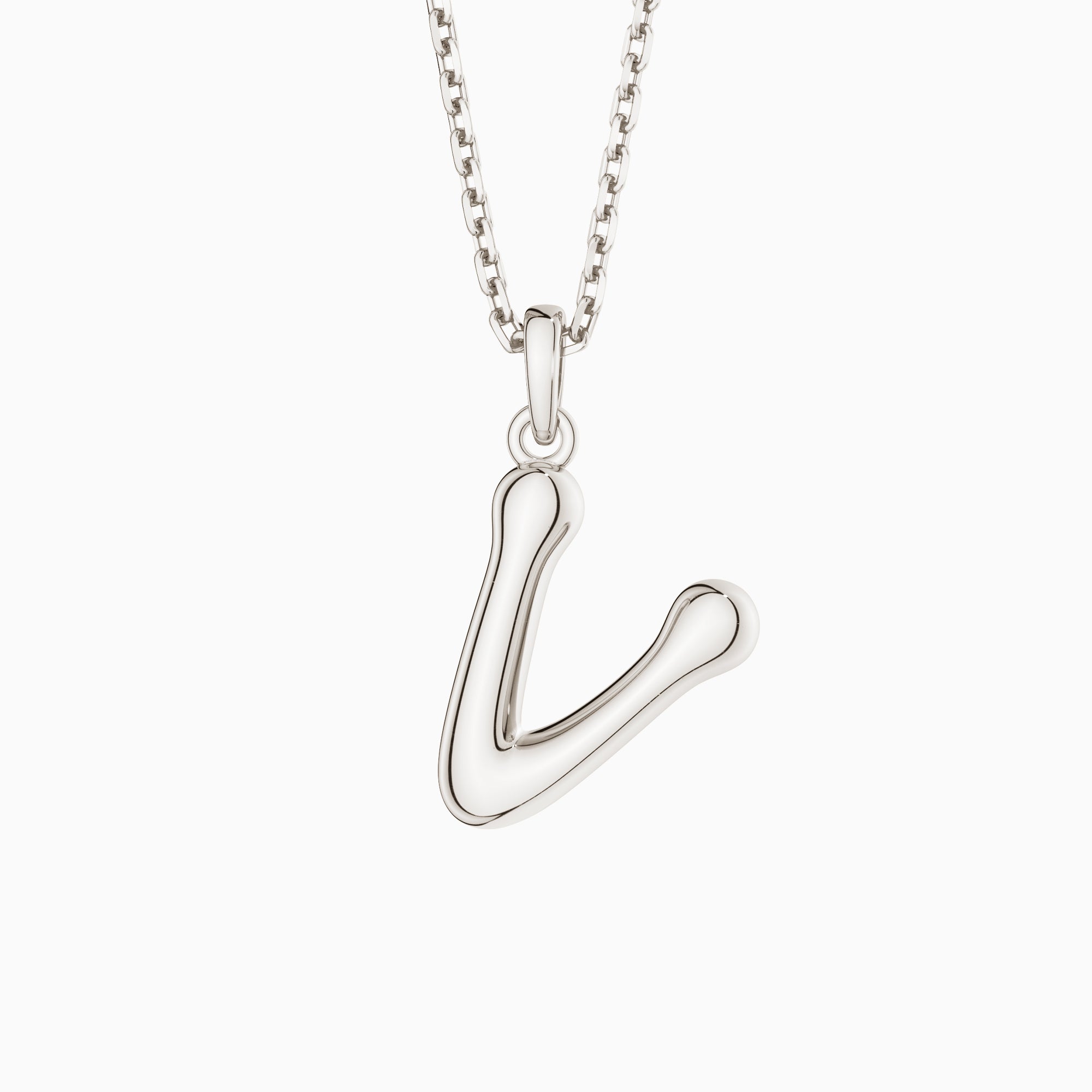 Bubble Initial Letter V Pendant Necklace