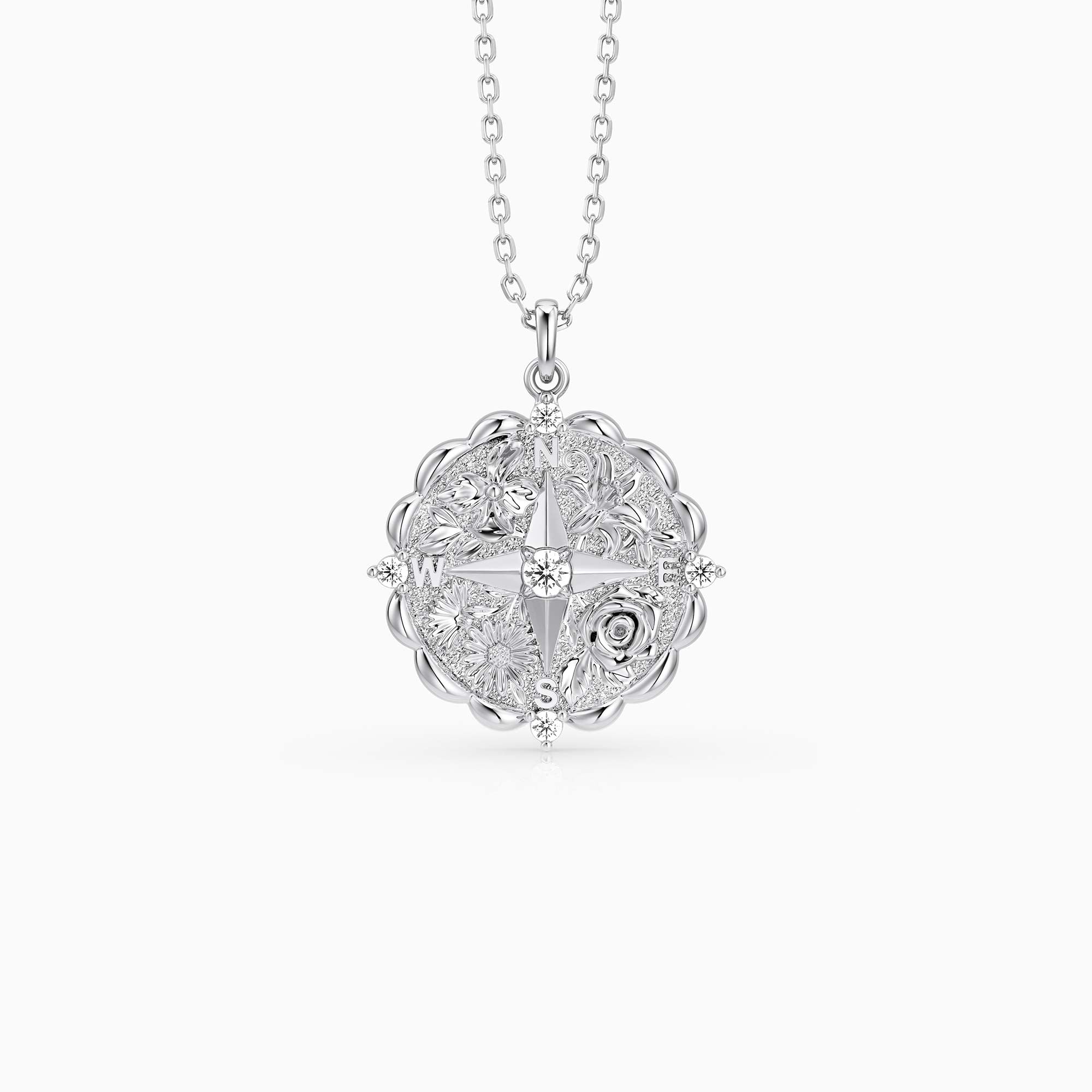 Floral Blessing Compass Medallion Necklace
