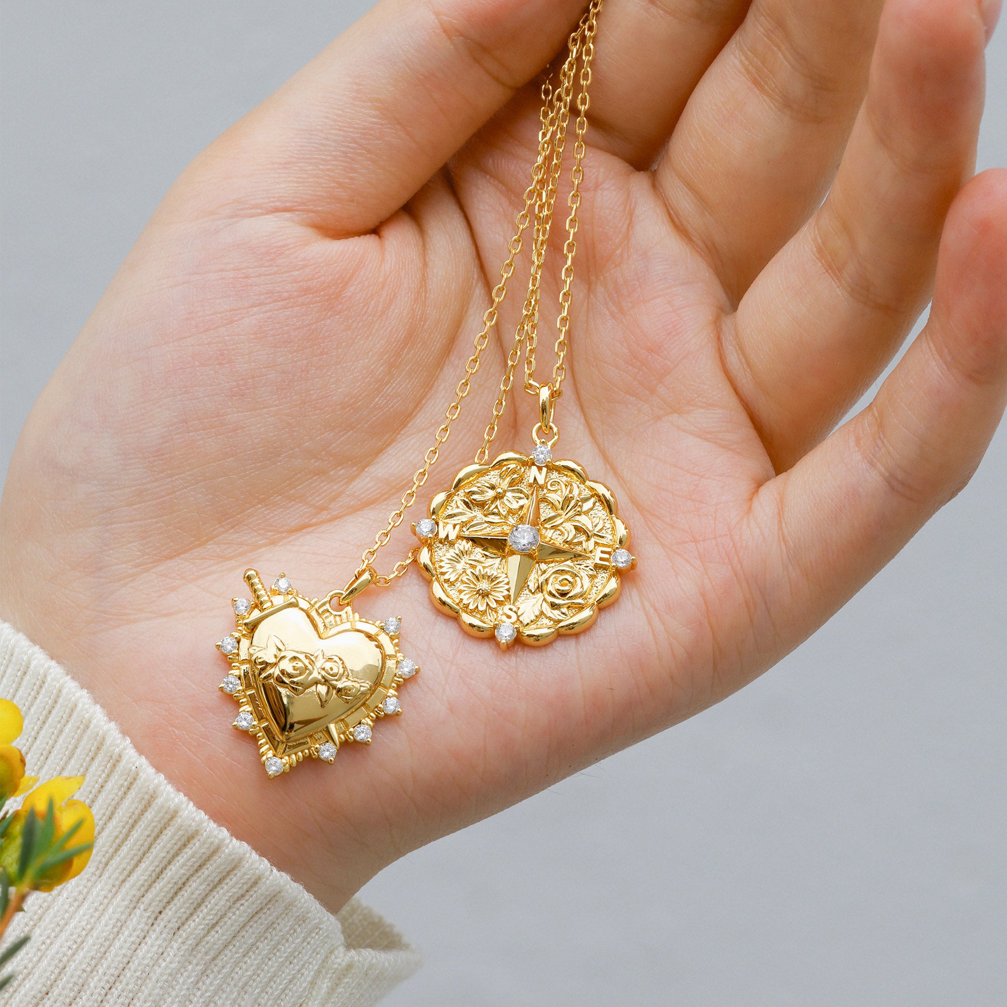 Floral Blessing Compass Medallion Necklace