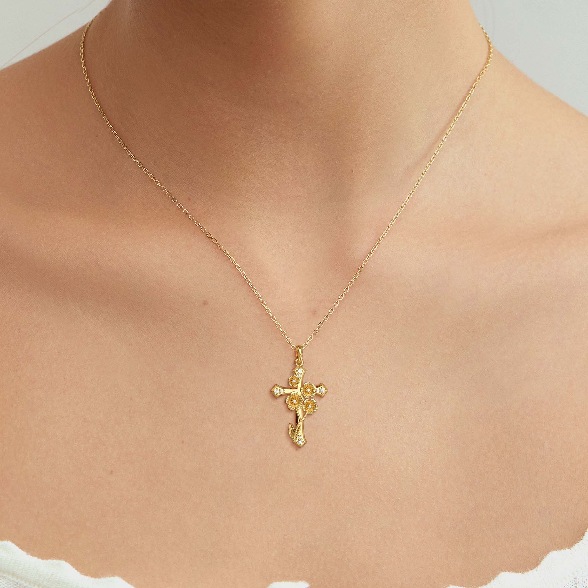 Forget-Me-Not Floral Cross Necklace