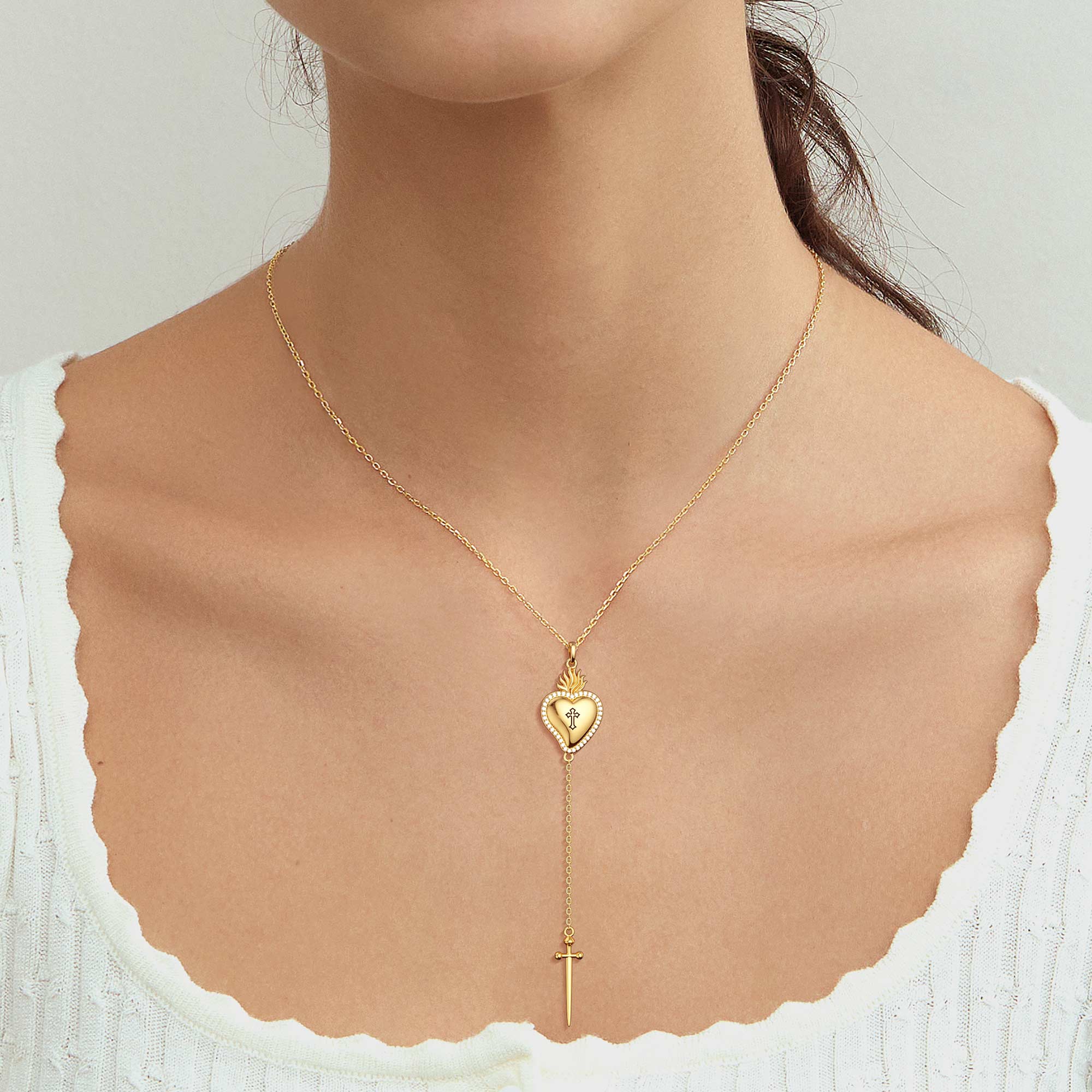 Flaming Heart with Dagger Necklace