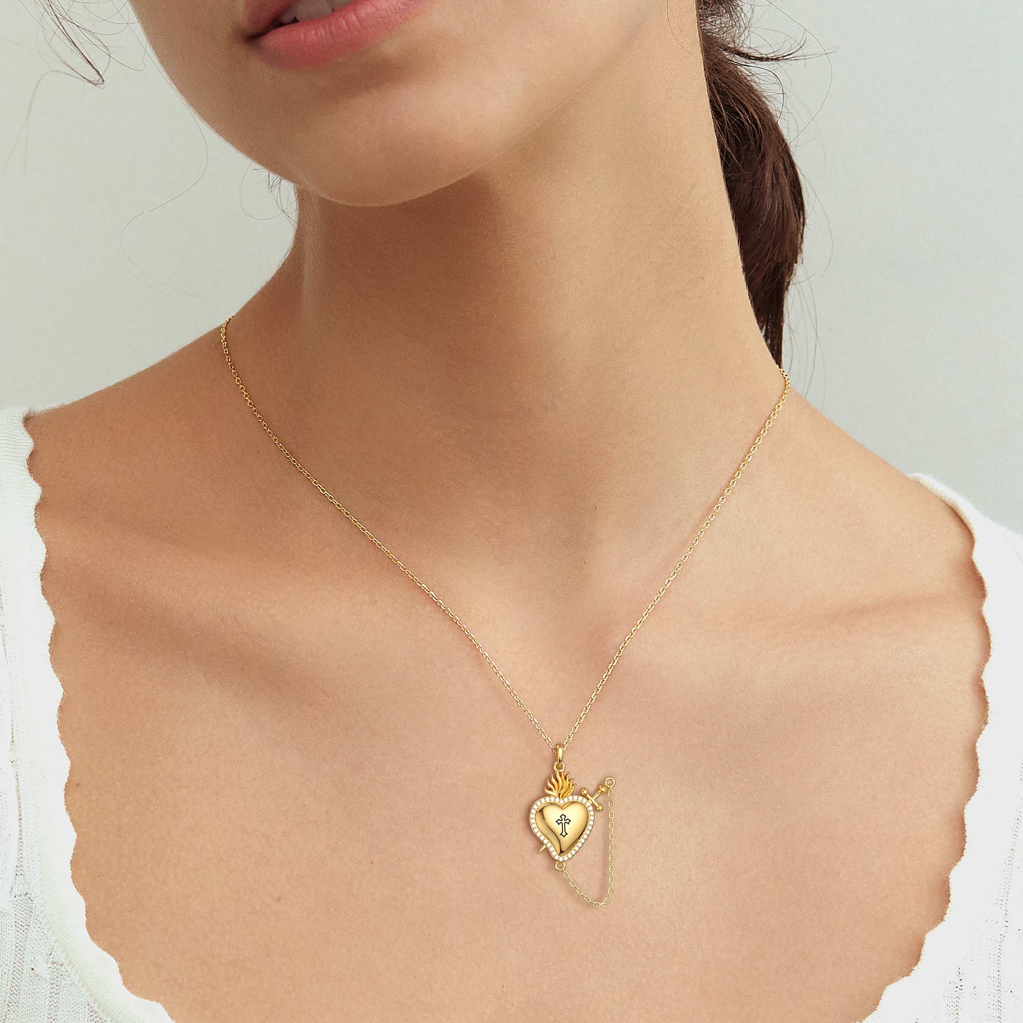 Flaming Heart with Dagger Necklace