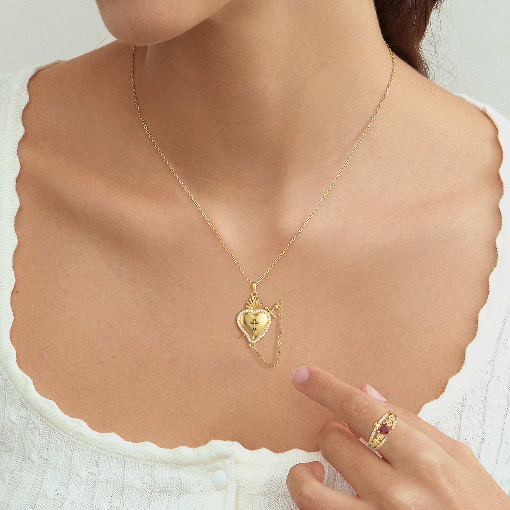 Flaming Heart with Dagger Necklace