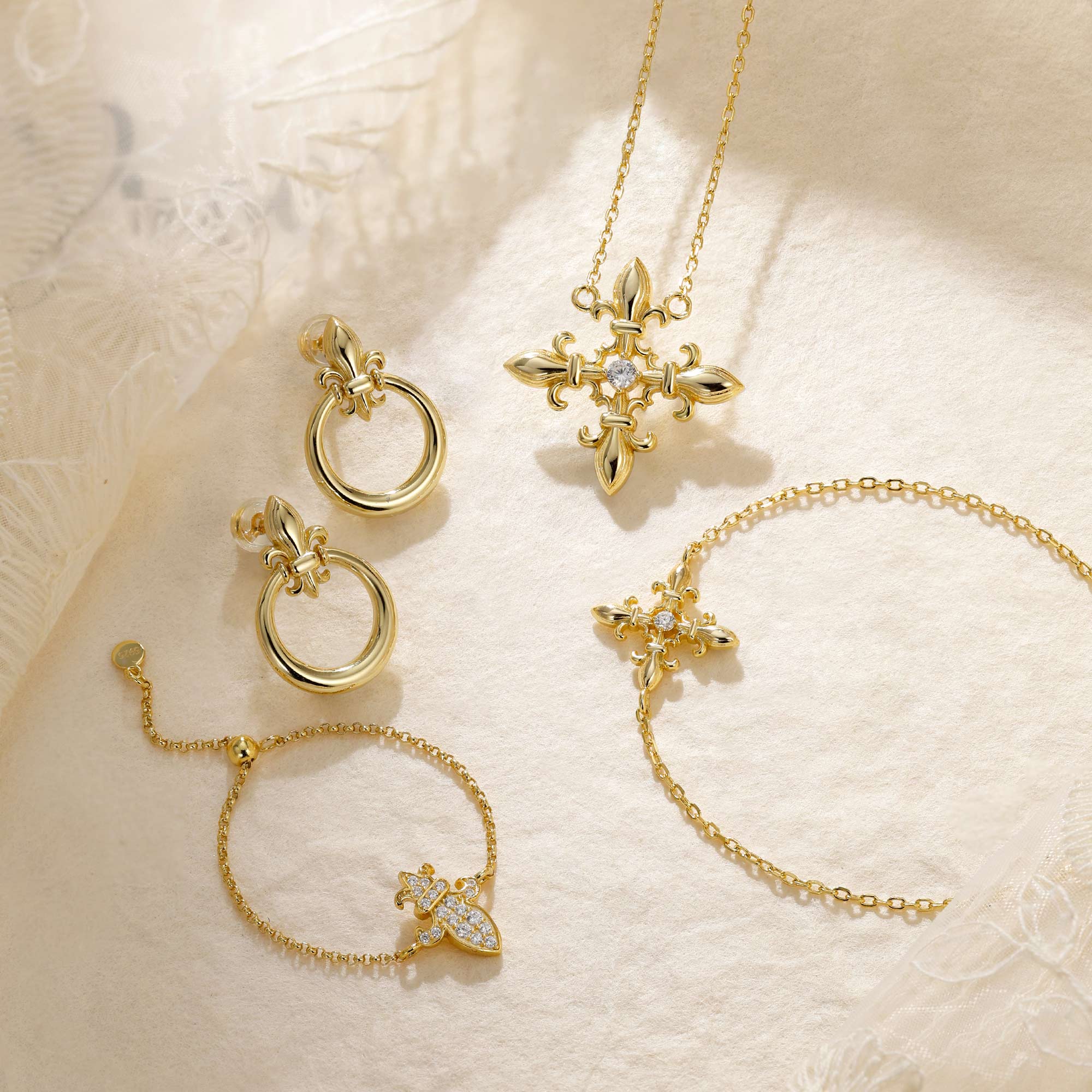 Divine Bloom Fleur-de-Lis Cross Bracelet