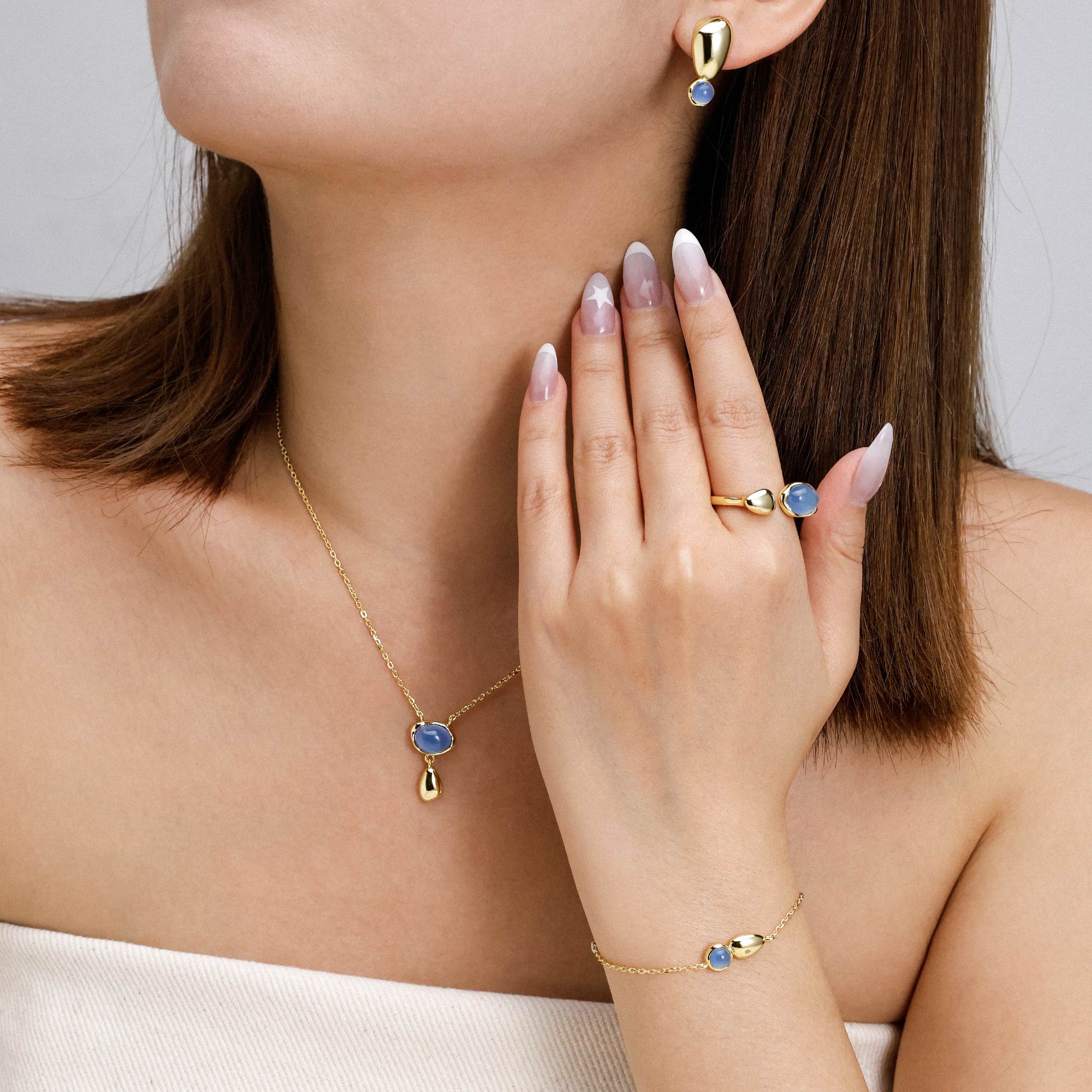 Seren Droplet Gemstone Fluid Stud Earrings