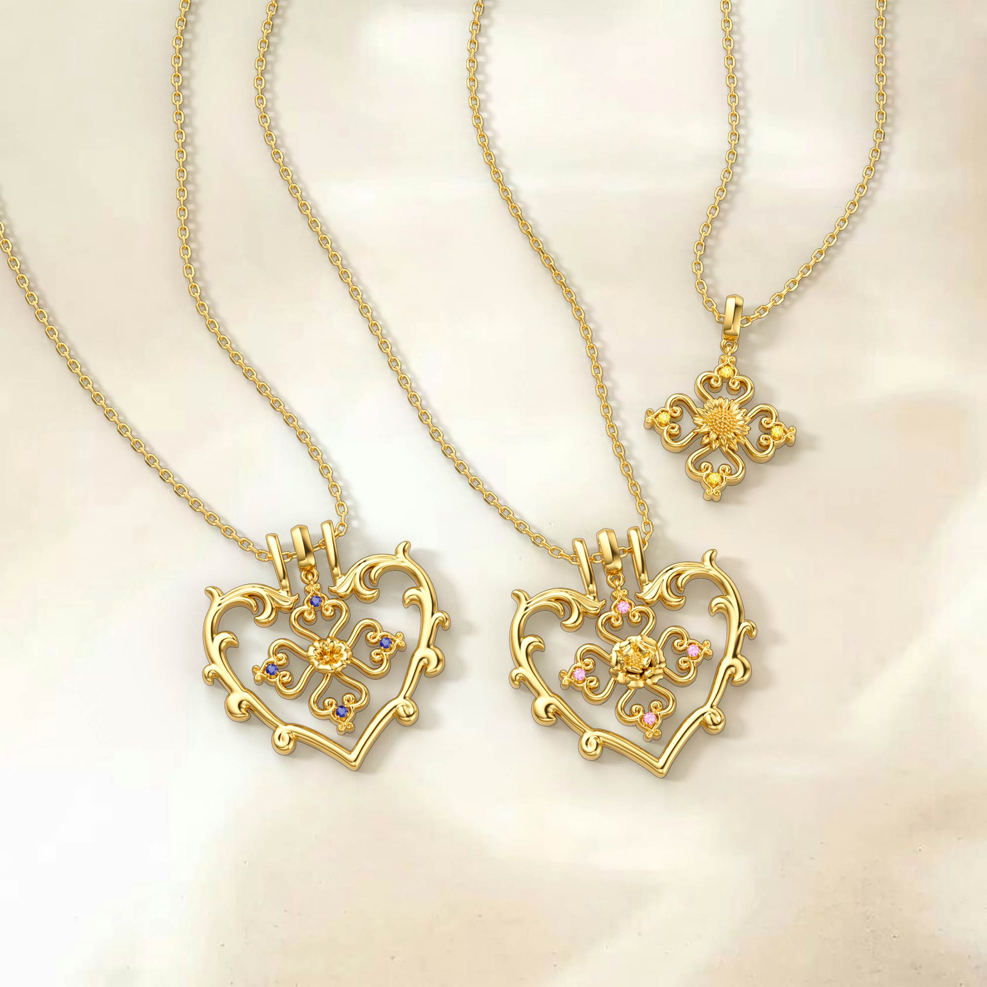 Sacred Bloom Heart Cross Birth Flower Necklace