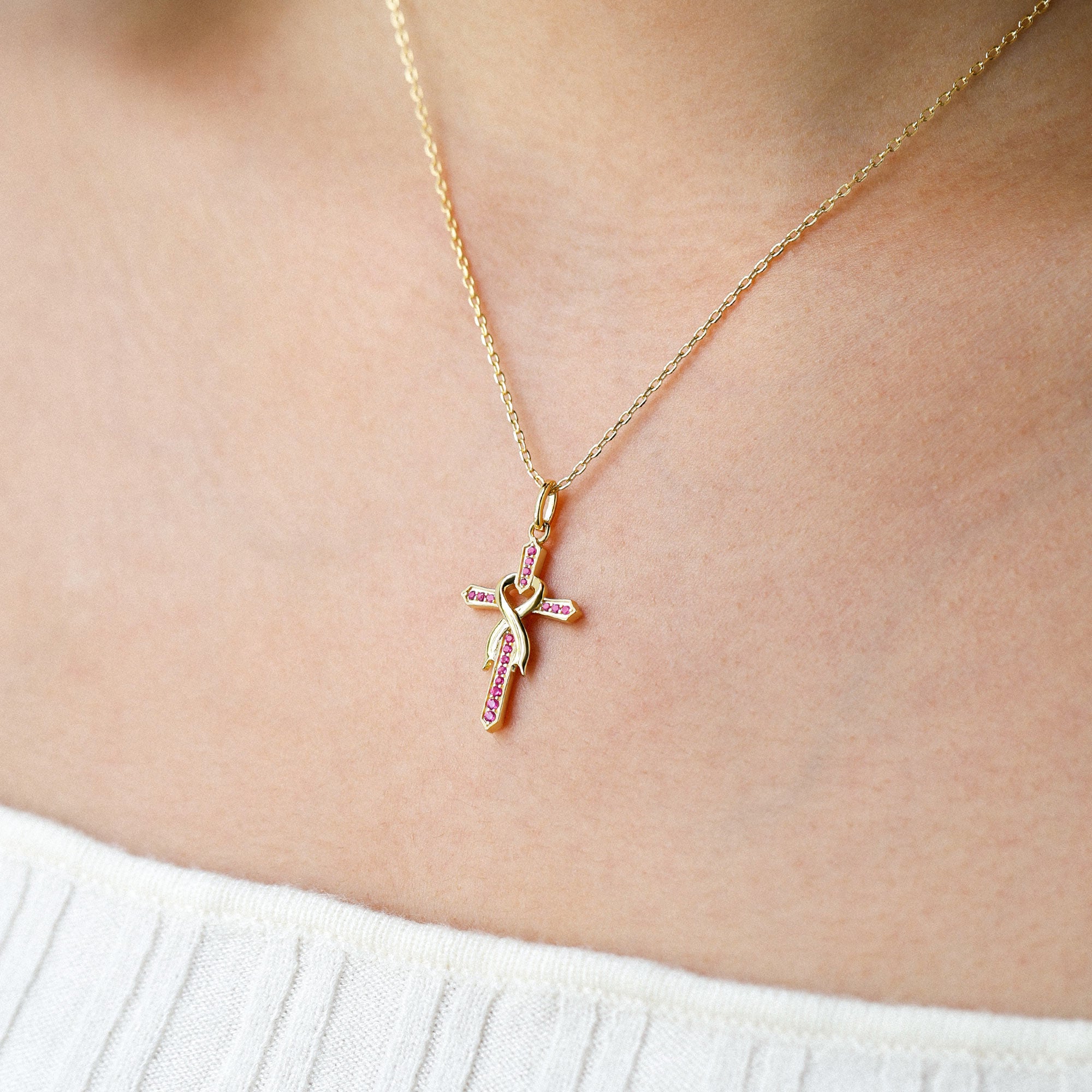 Ribbon of Faith Cross Necklace