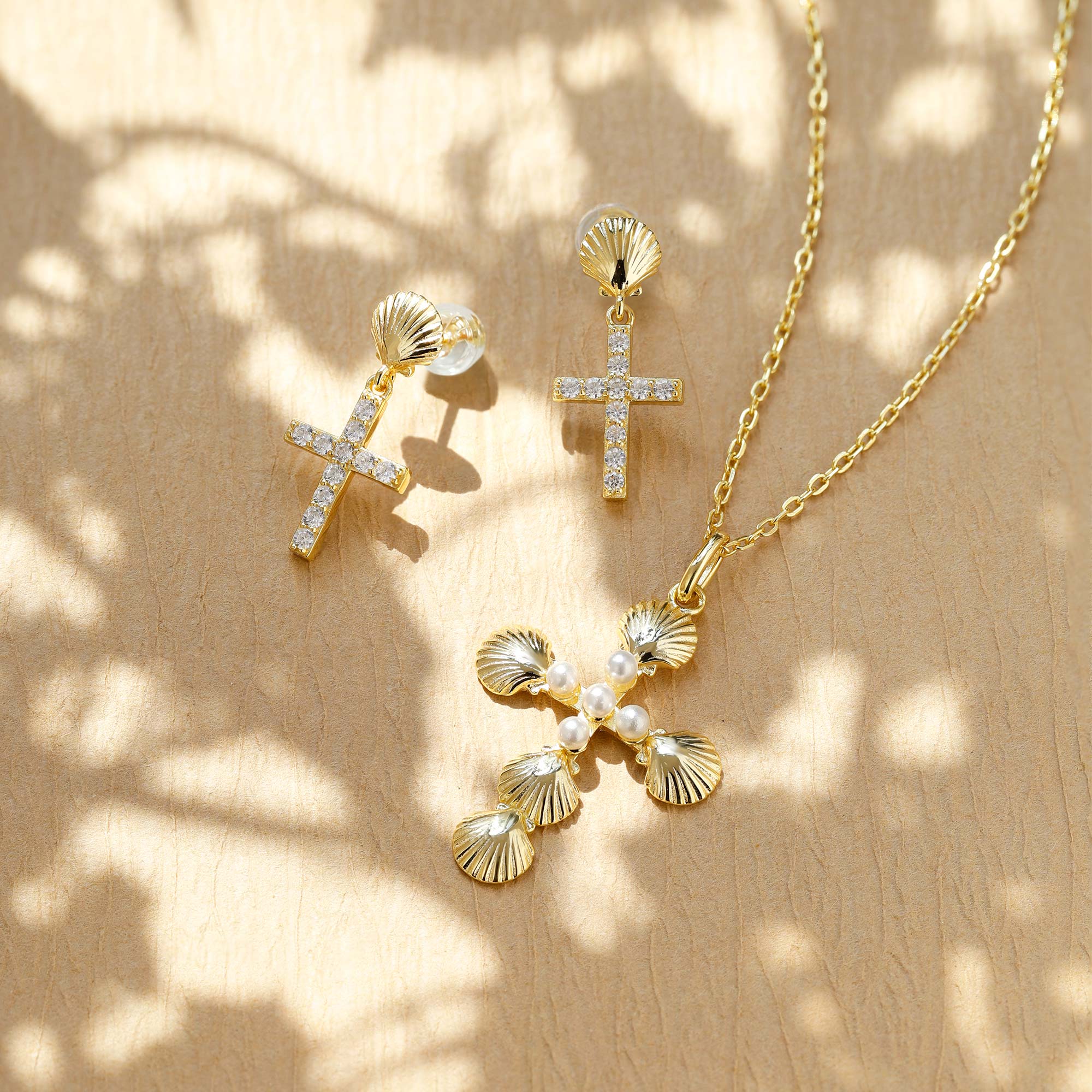Shell Cross Dangle Earrings