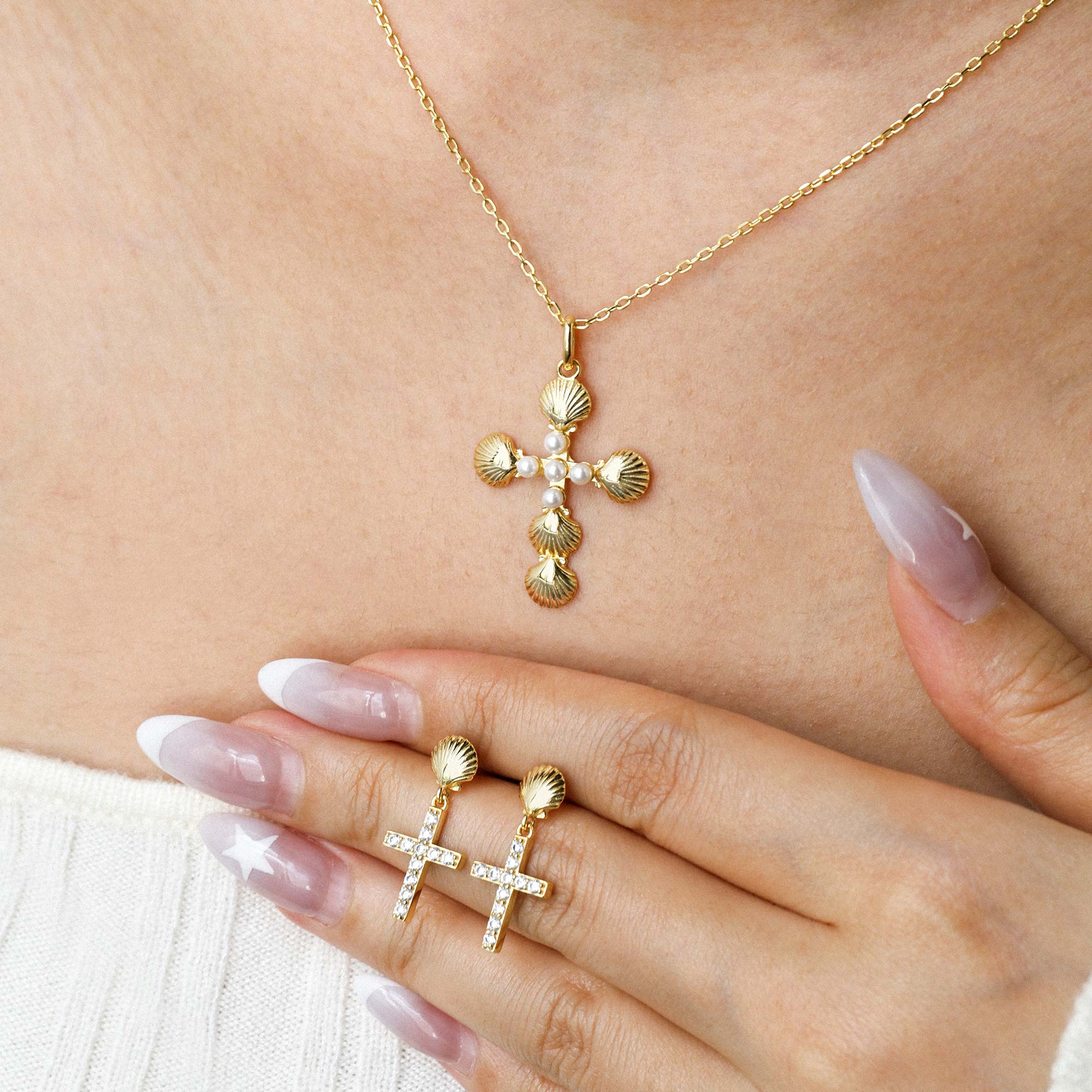 Shell Cross Dangle Earrings