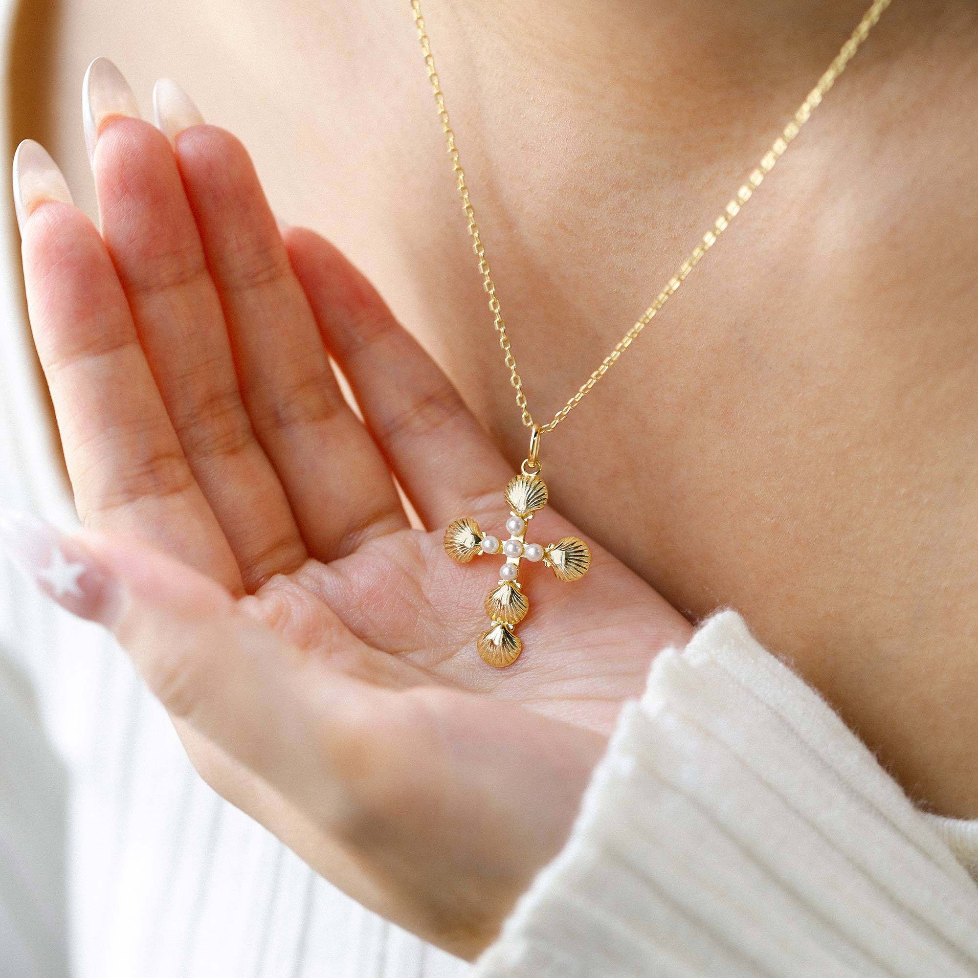 Sacred Voyage Mother of Pearl Cross Necklace