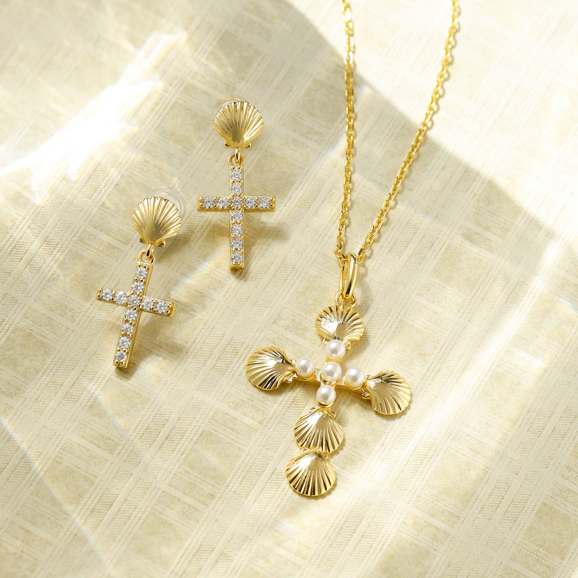 Shell Cross Dangle Earrings
