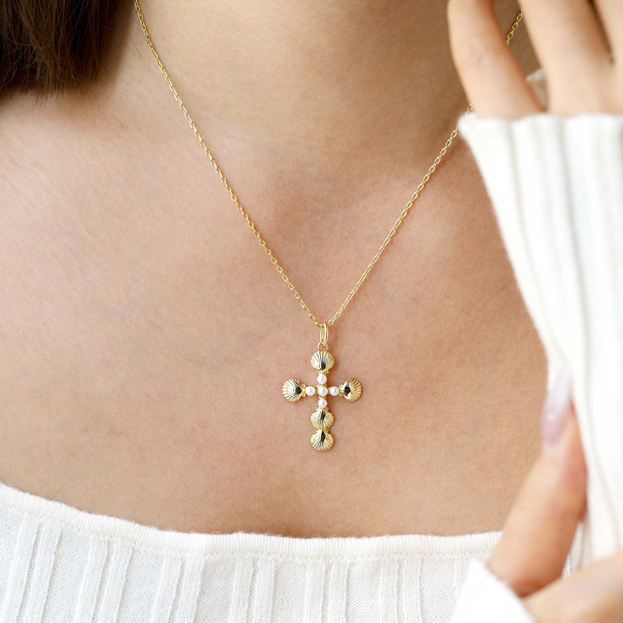 Sacred Voyage Mother of Pearl Cross Necklace
