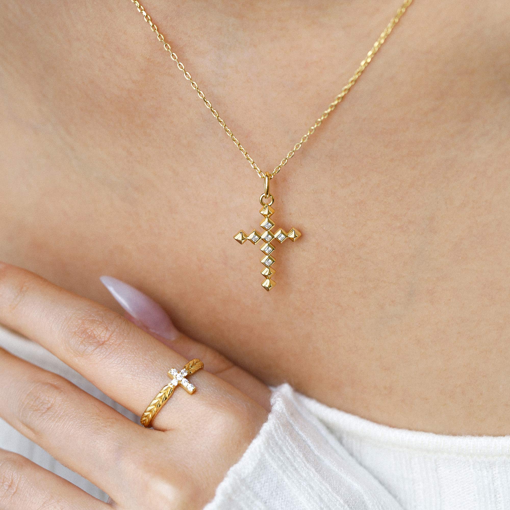 Radiant Strength Studded Cross Necklace