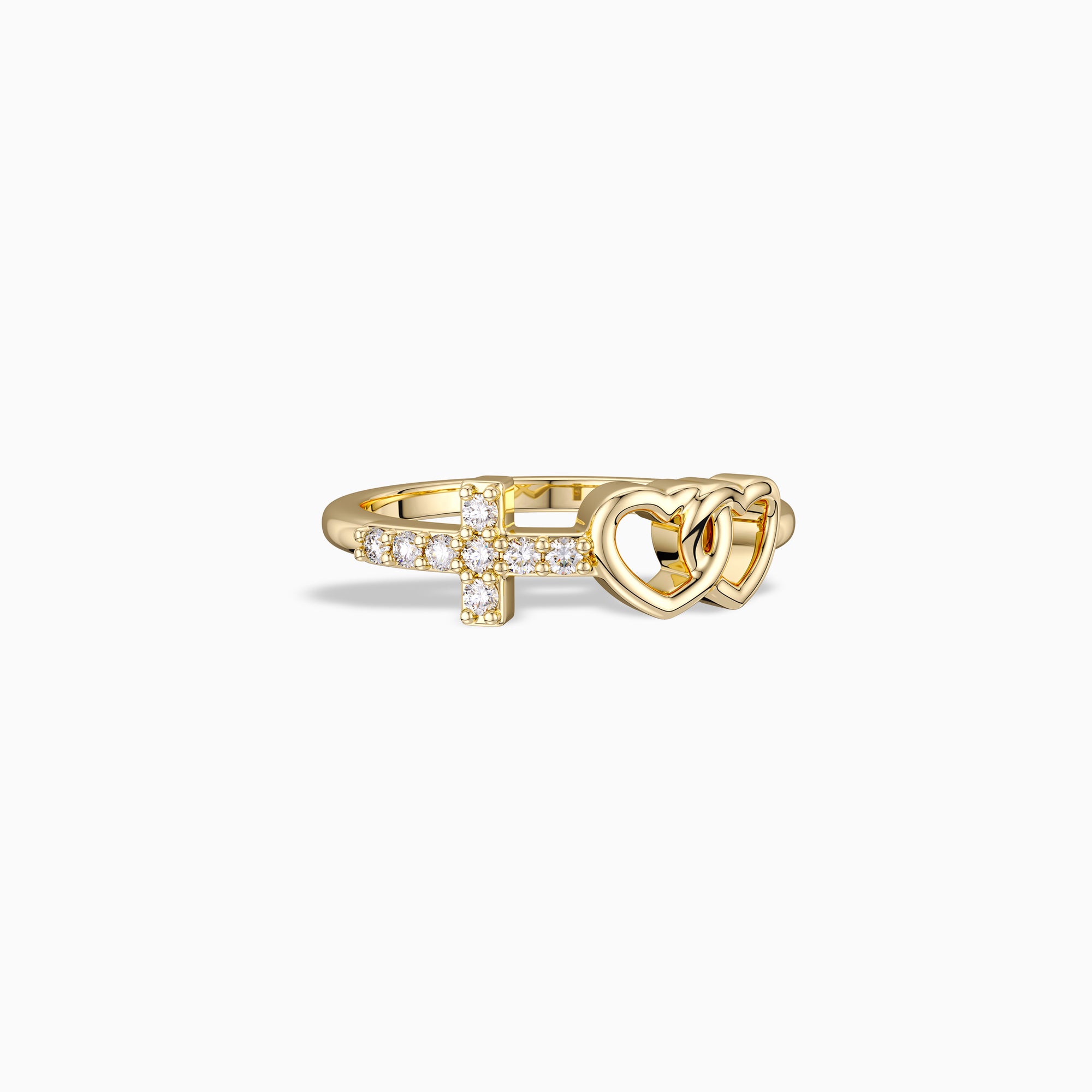 Double Heart And Cross Ring - vanimy