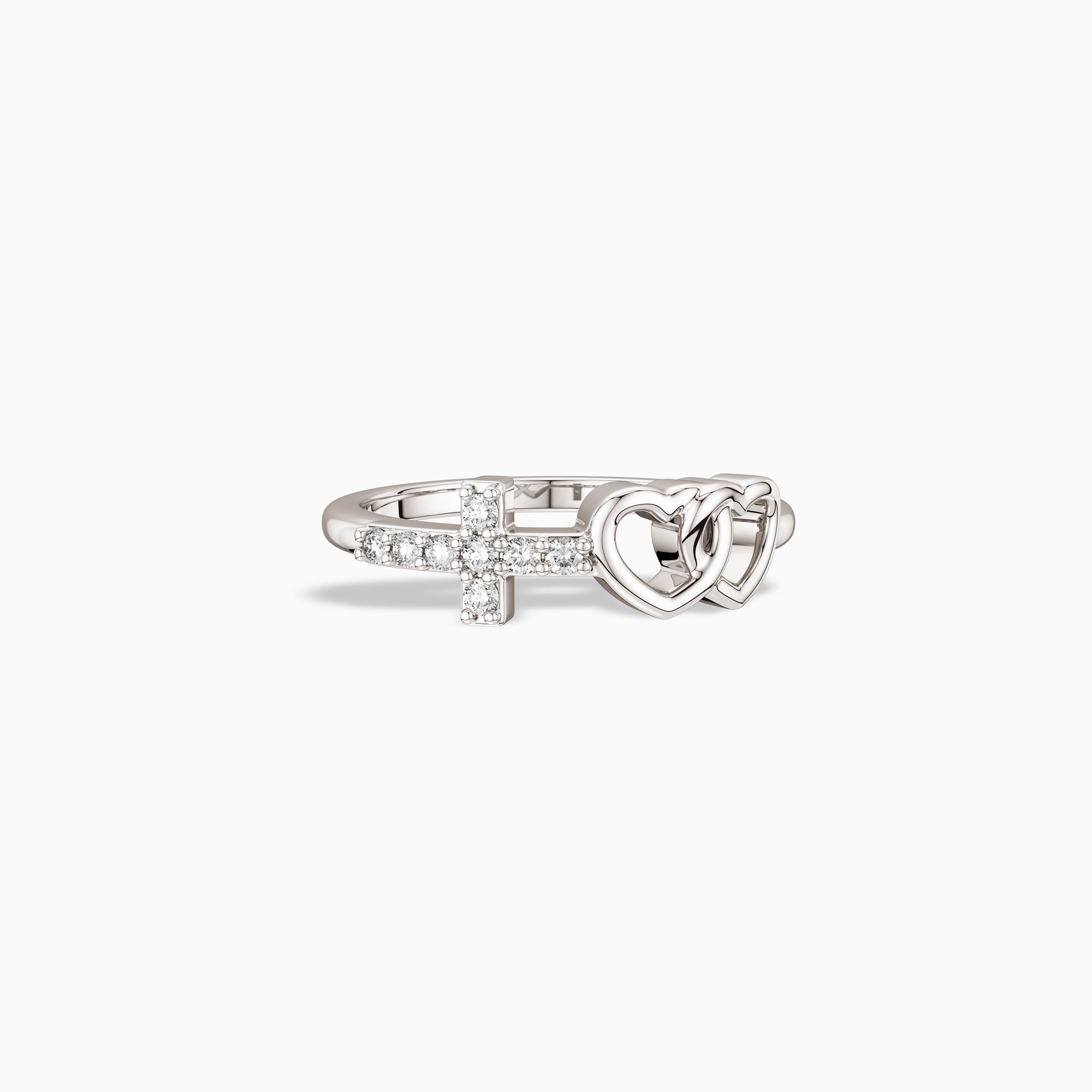 Double Heart And Cross Ring - vanimy
