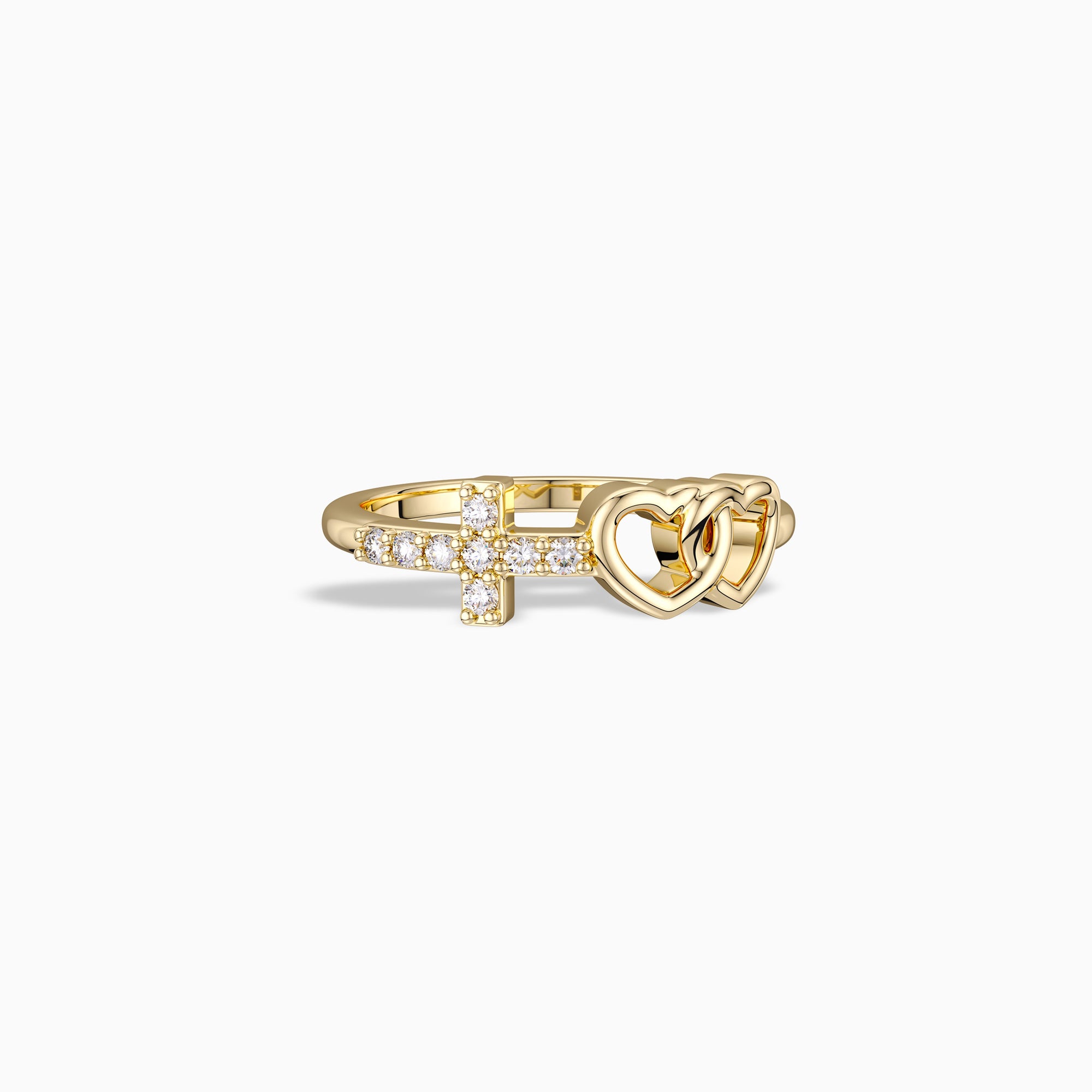 Double Heart And Cross Ring - vanimy
