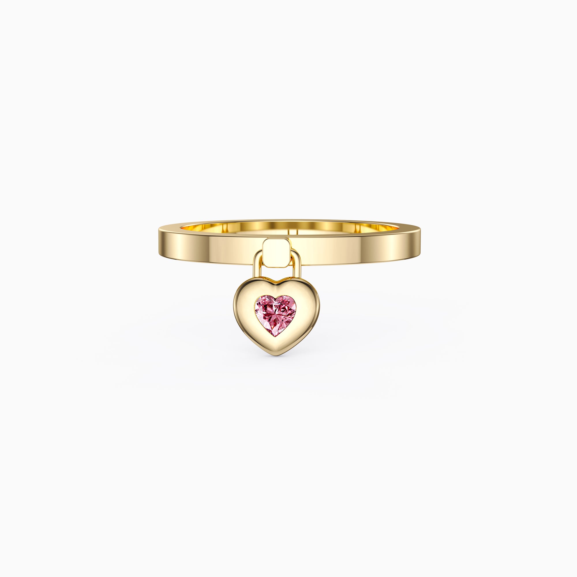 Pink Heart Dangle Love Lock Ring - vanimy