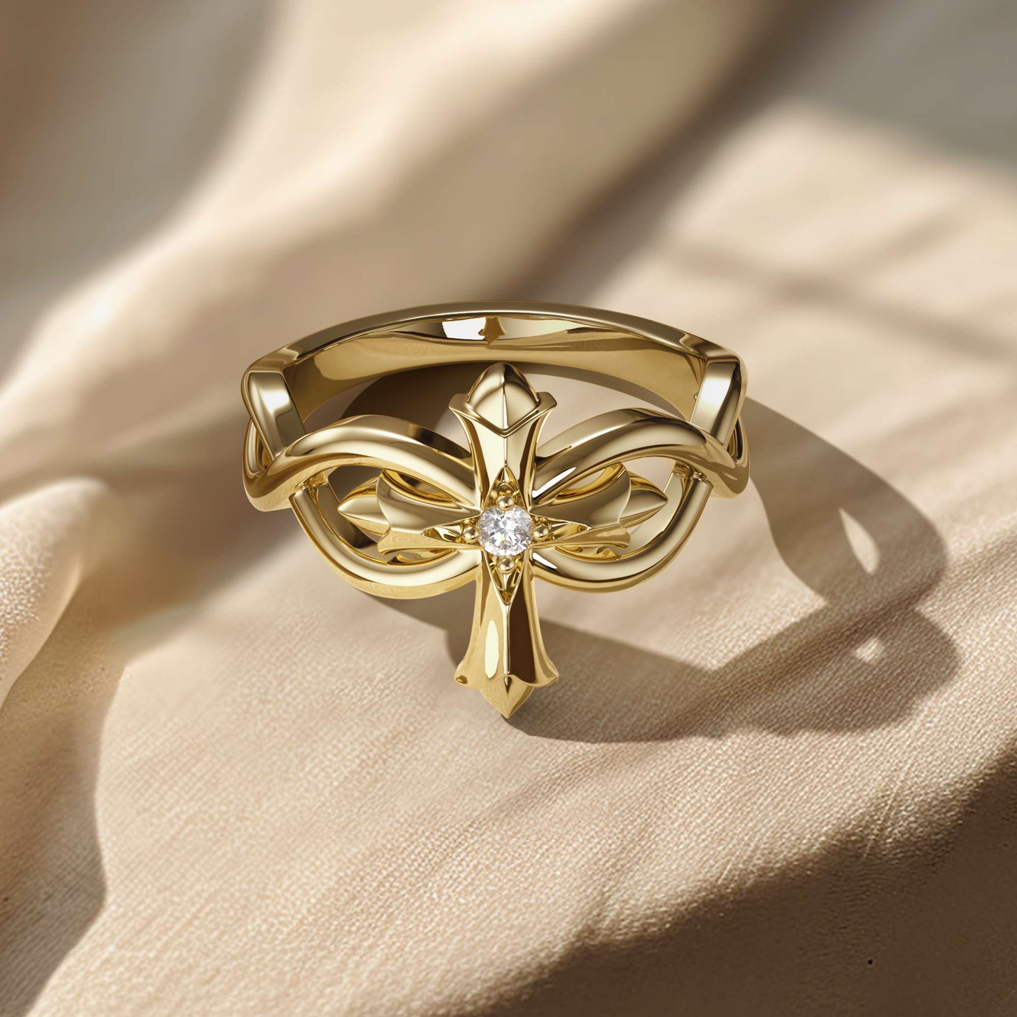 Fleur-de-Lis Ichthys Cross Statement Ring - vanimy