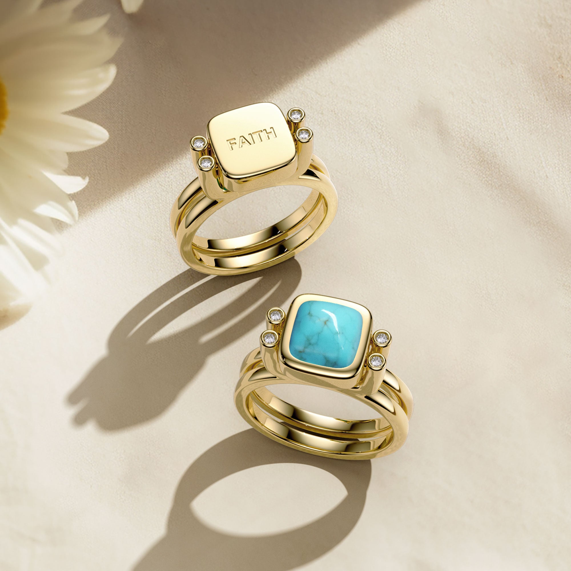 Personalized Natural Turquoise Reversible Flip Fidget Ring - vanimy