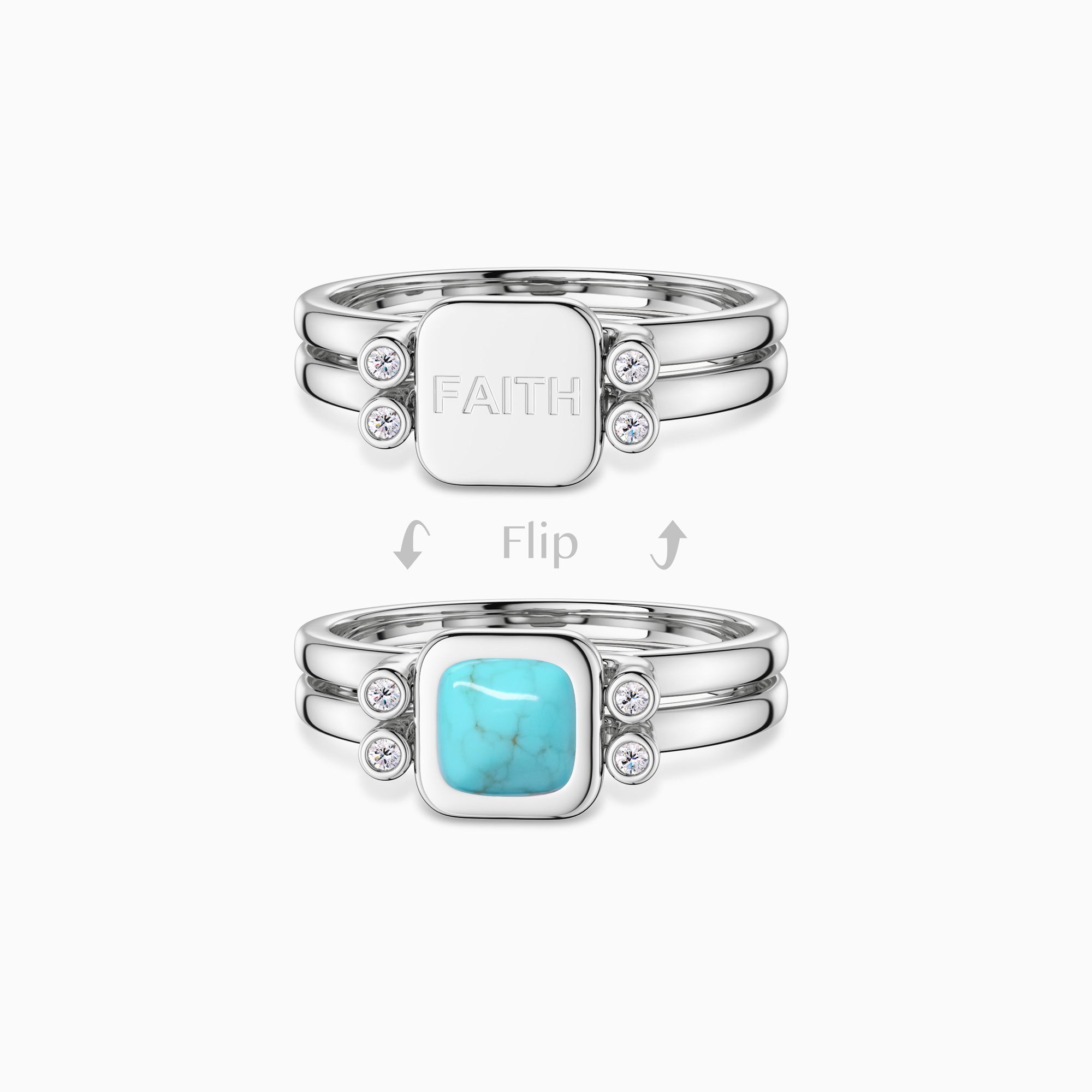 Personalized Natural Turquoise Reversible Flip Fidget Ring - vanimy
