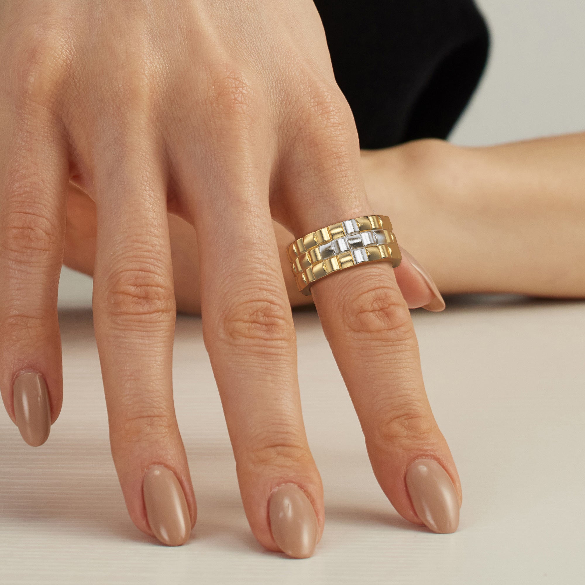 Dualtone Woven Cross Statement Ring