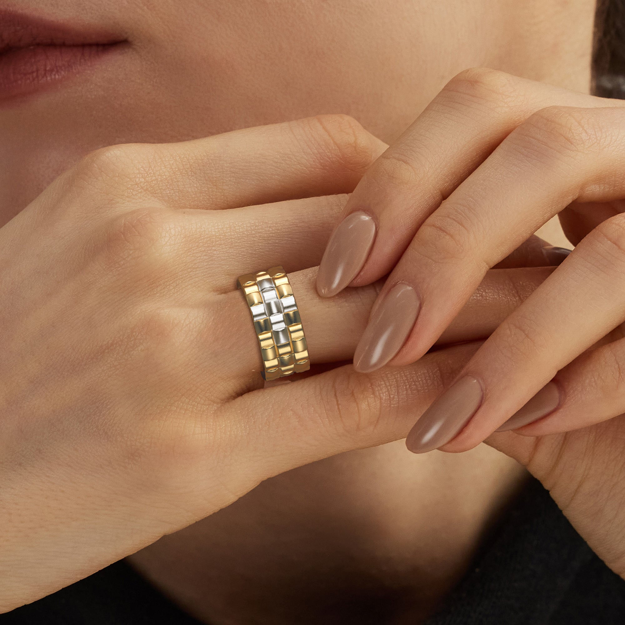 Dualtone Woven Cross Statement Ring