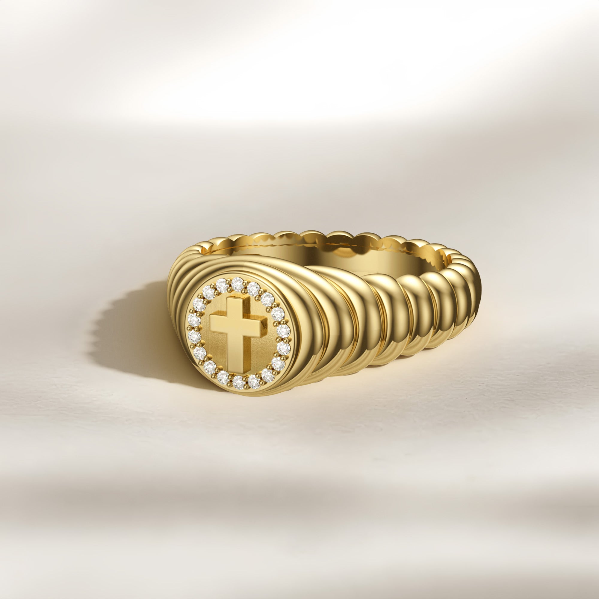 Cross Wavy Pinky Signet Ring - vanimy
