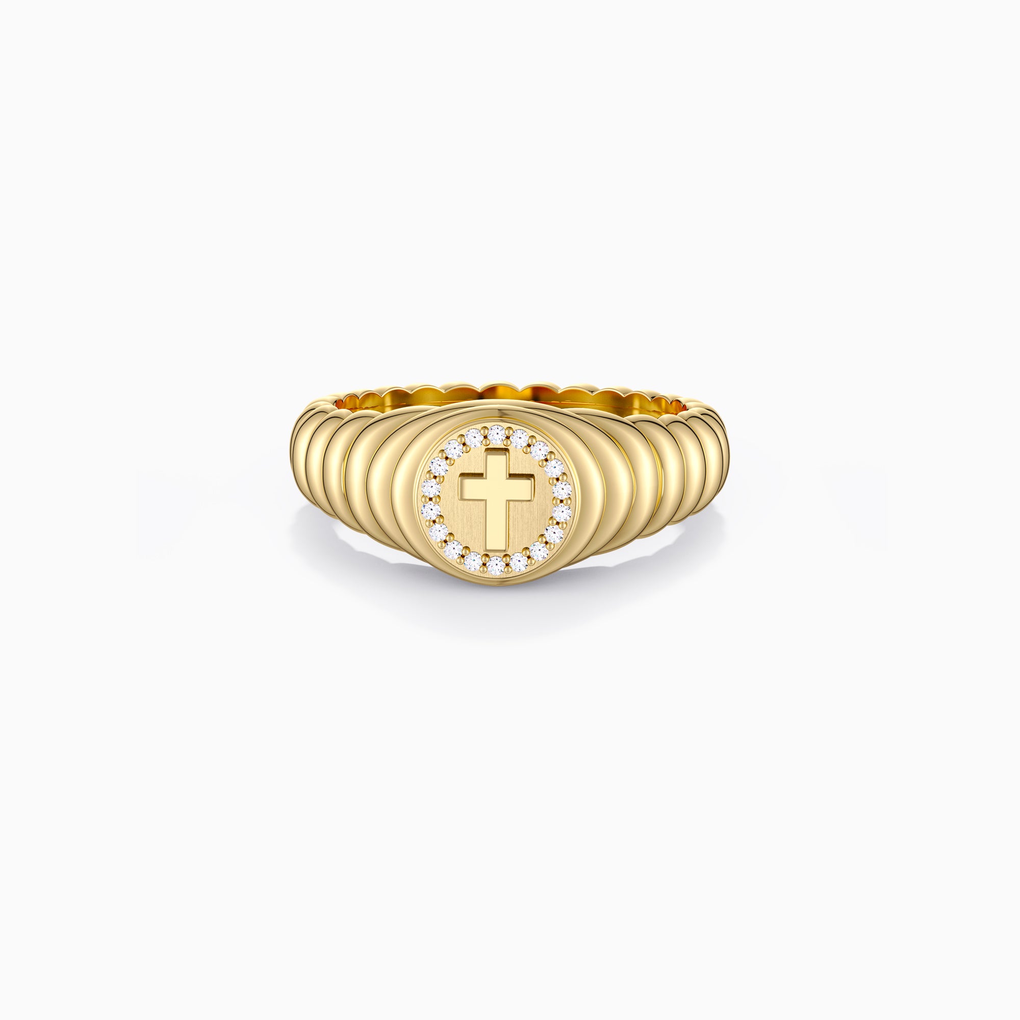 Cross Wavy Pinky Signet Ring - vanimy