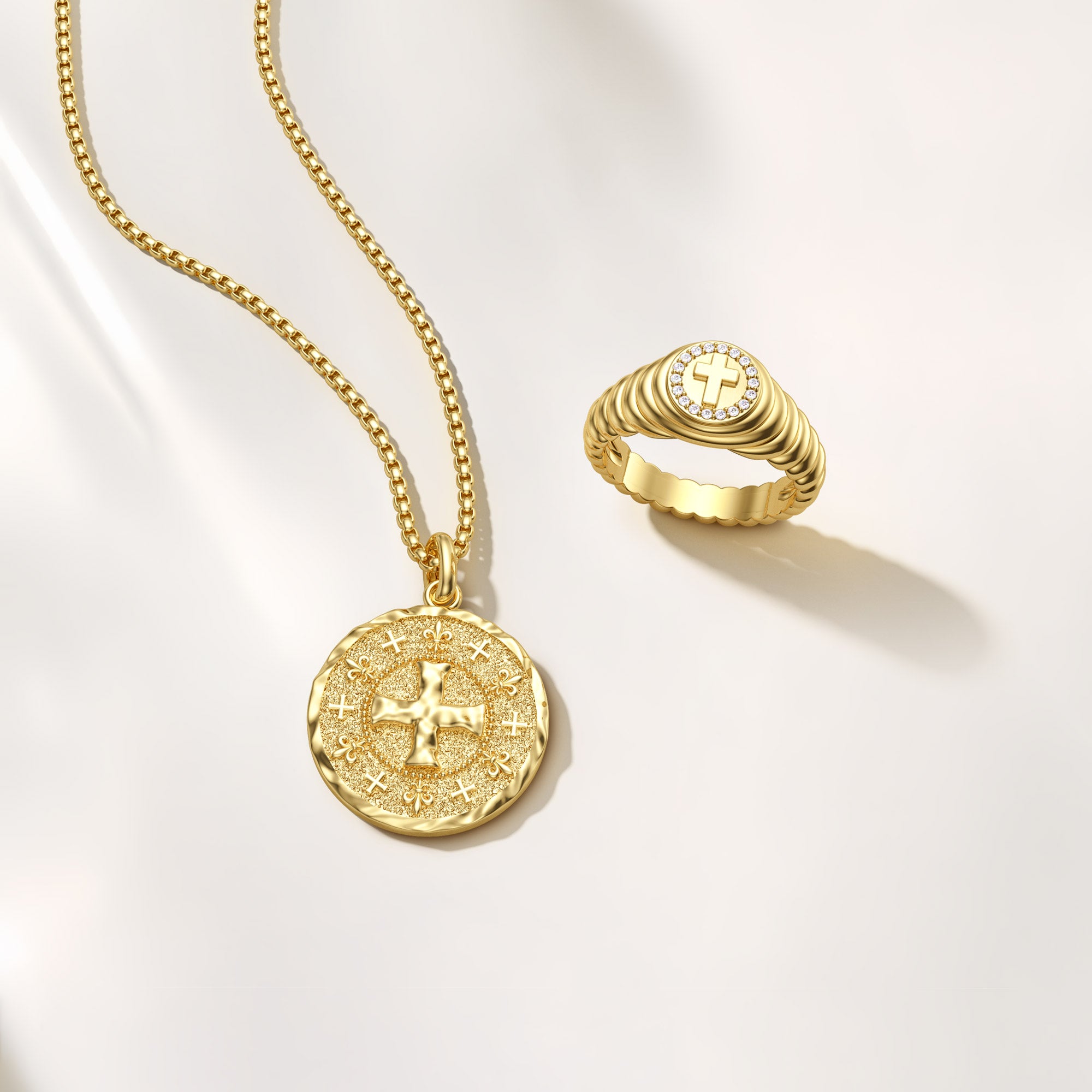 Cross Wavy Pinky Signet Ring - vanimy