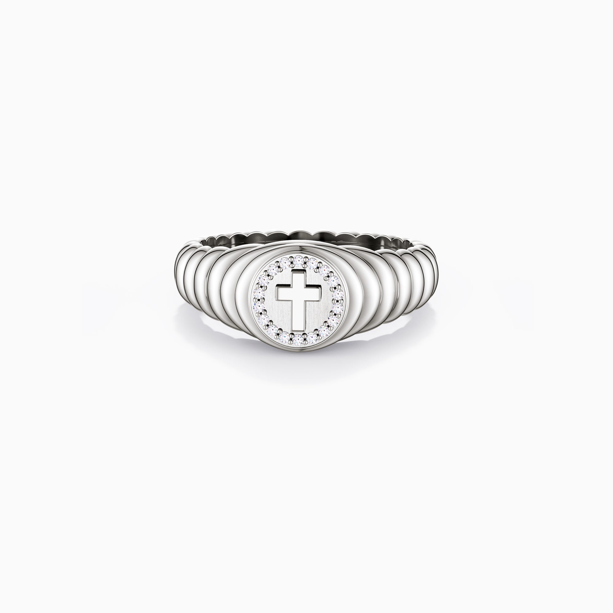 Cross Wavy Pinky Signet Ring - vanimy