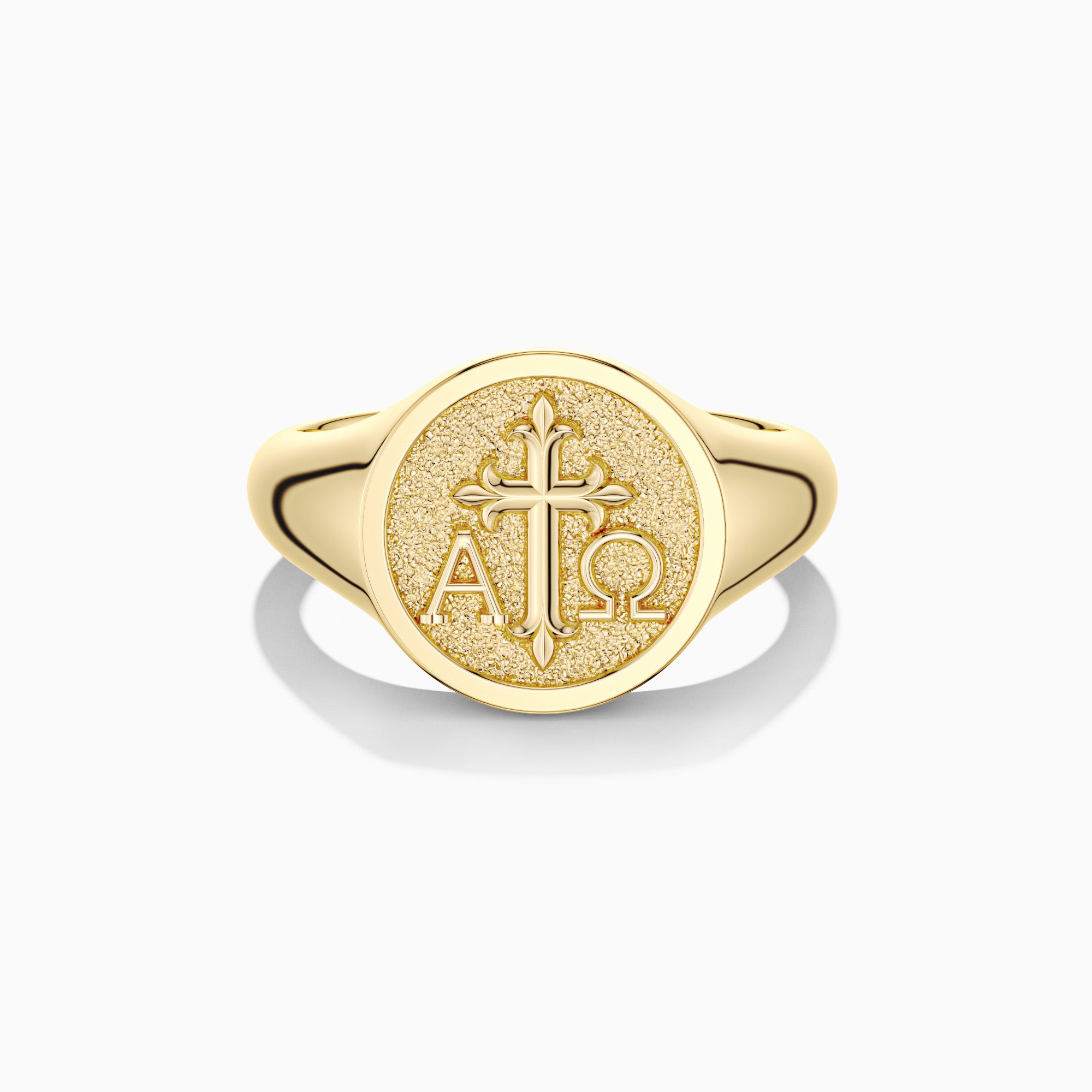 Chevalière personnalisée avec croix Alpha Omega