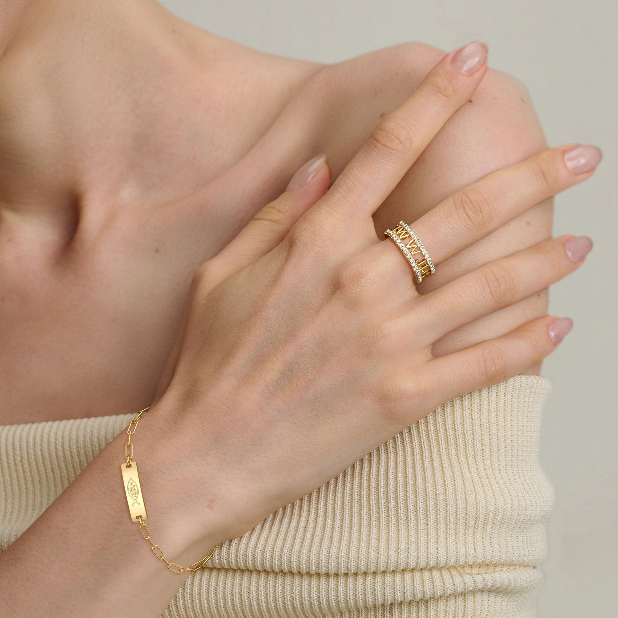 Bibel Akronym WWJD Kreuz Ichthys Statement Ring