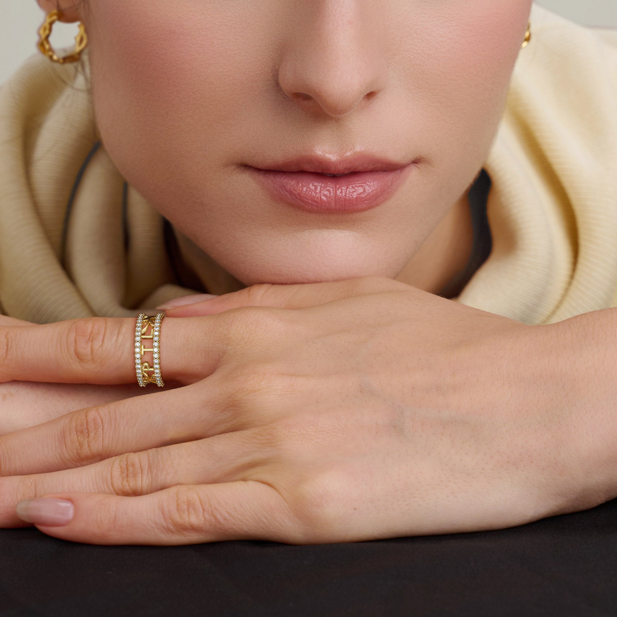Bibel-Akronym PTL Olivenzweig Kreuz Statement Ring