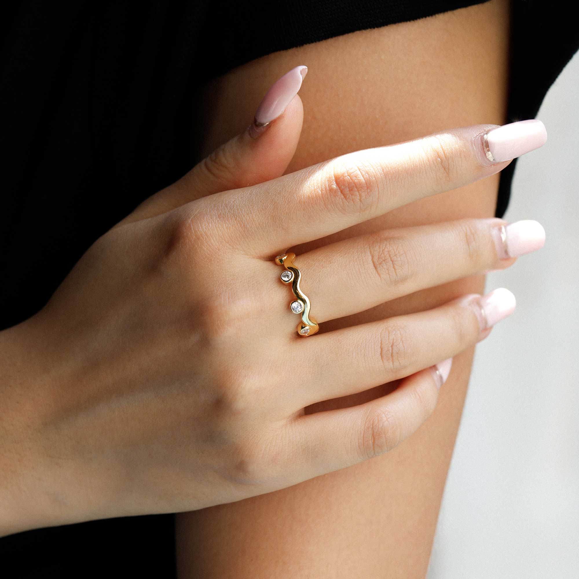 Elysian Wave Bezel Set Stacking Ring