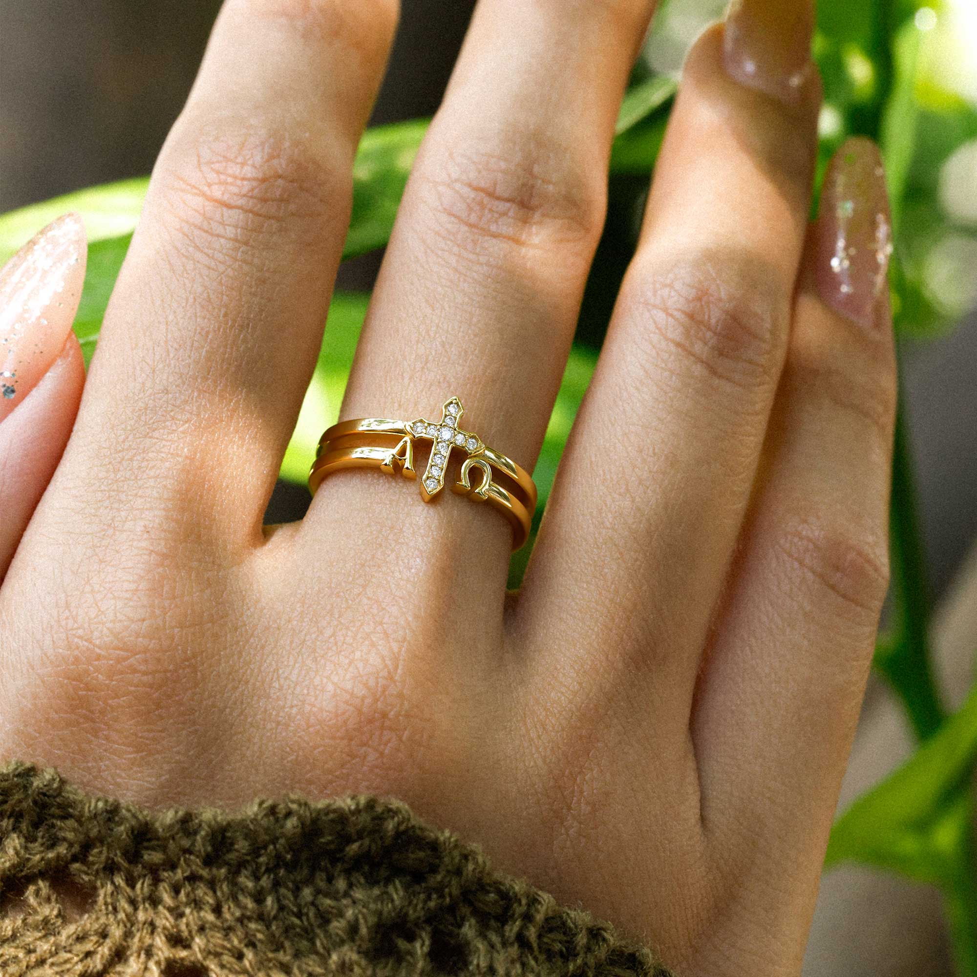 Alpha Omega Cross Double Band Ring – vanimy