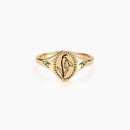 Snowdrop Birth Flower Signet Ring