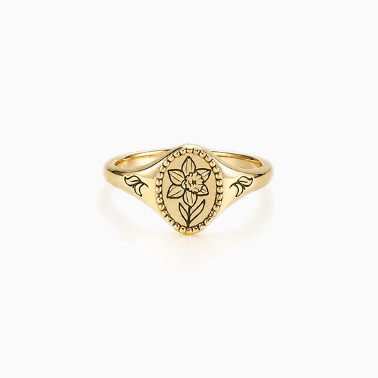 Daffodil Birth Flower Signet Ring