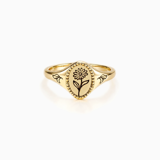 Daisy Birth Flower Signet Ring