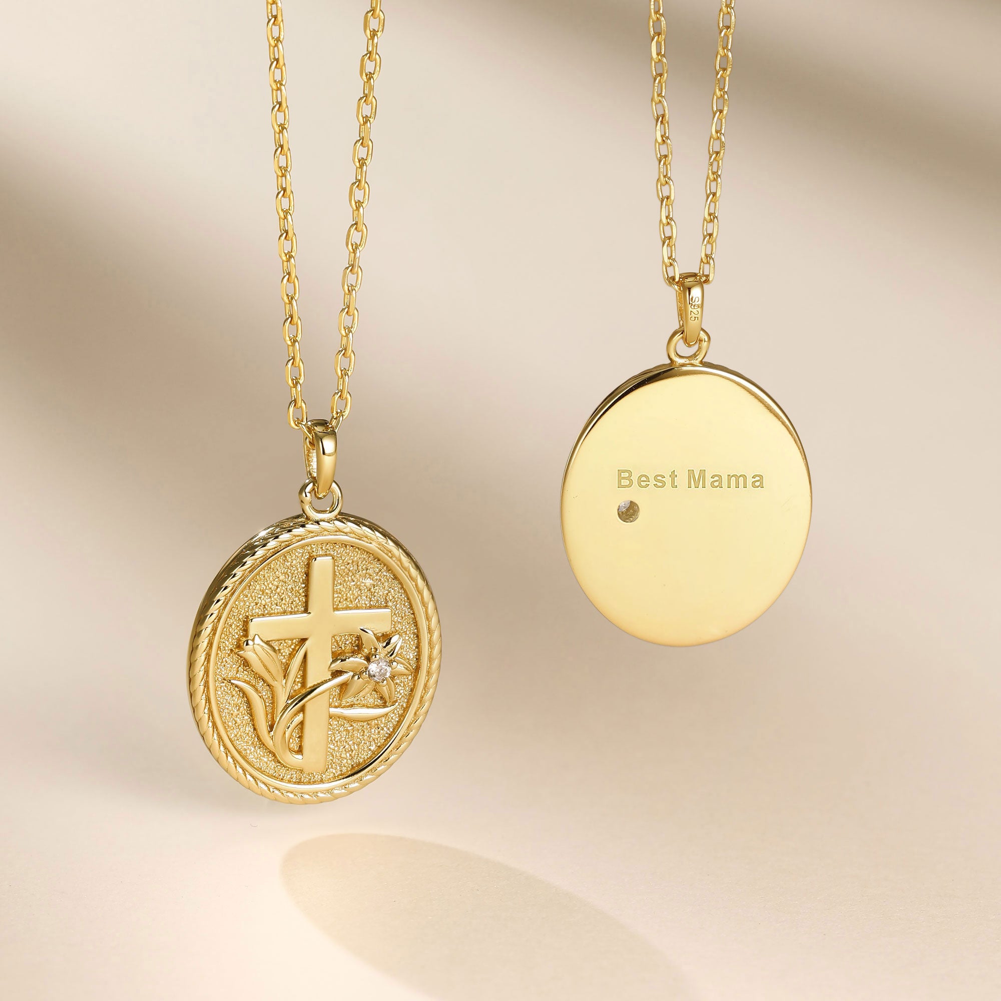 Personalized Madonna Lily Cross Medallion Necklace – vanimy