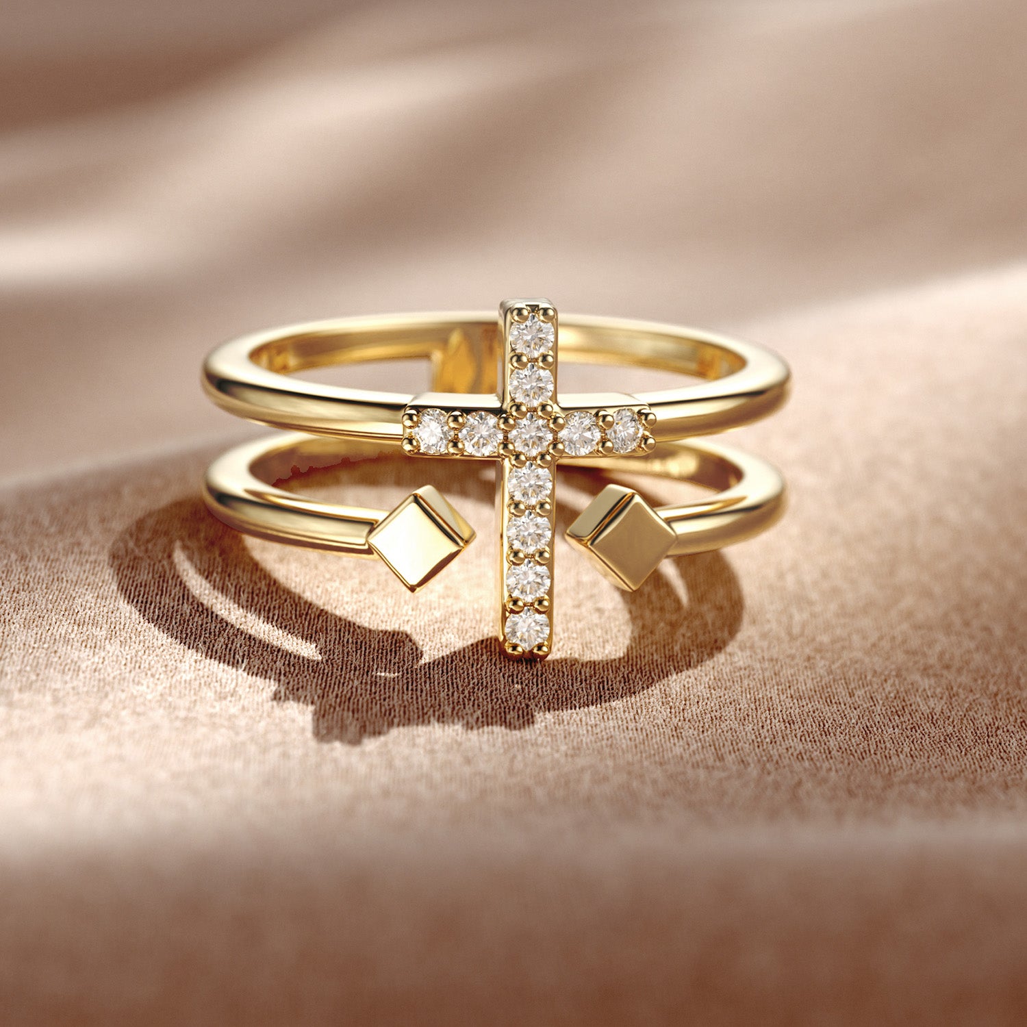 Double Zircon Cross Ring - vanimy