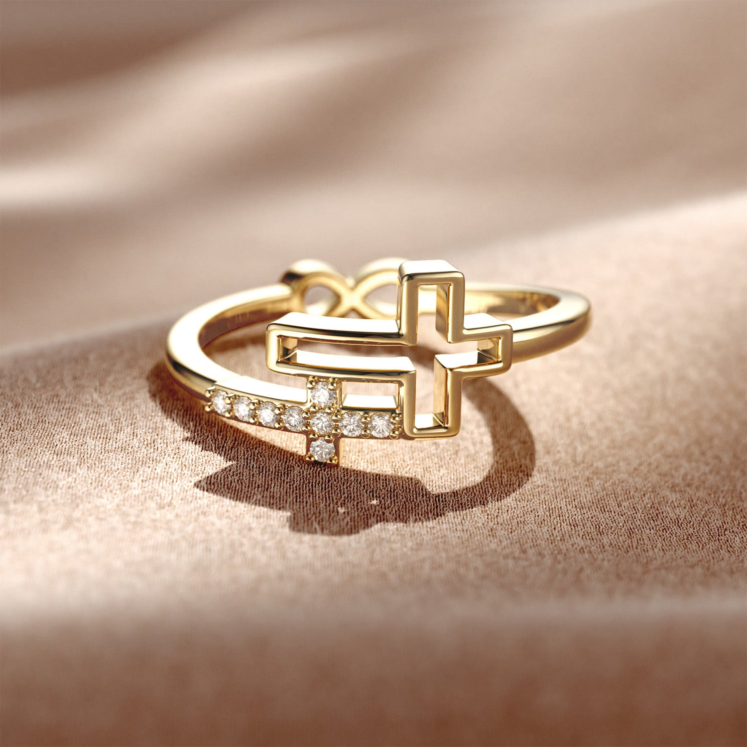 Double Hollow Cross And Infinity Ring - vanimy