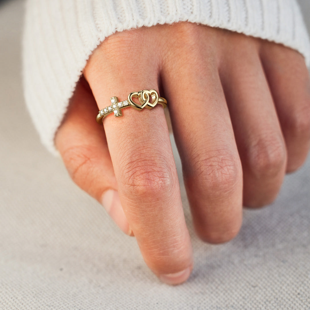 14K Yellow Gold Double Hearts Ring | Shin Brothers Jewelers Inc.