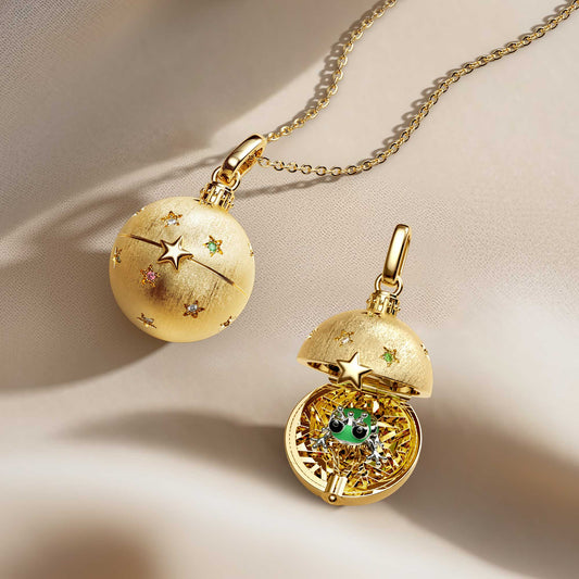 Frog Prince Surprise Celestial Pave Rainbow Color Star Amulet Christmas Ball Locket Pendant - vanimy