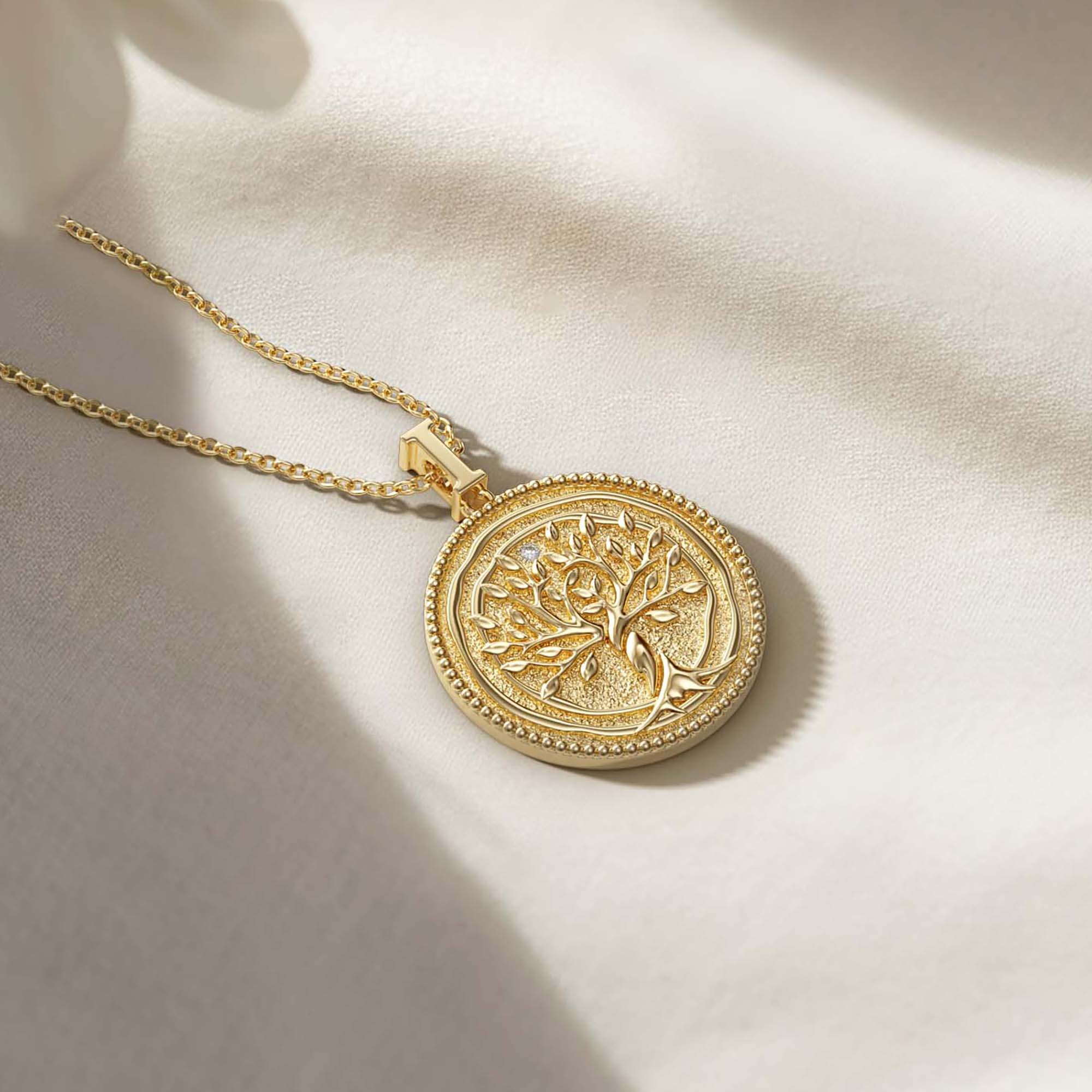 Promised Land Tree of Life Amulet Coin Medallion Necklace - Gold Vermeil - vanimy