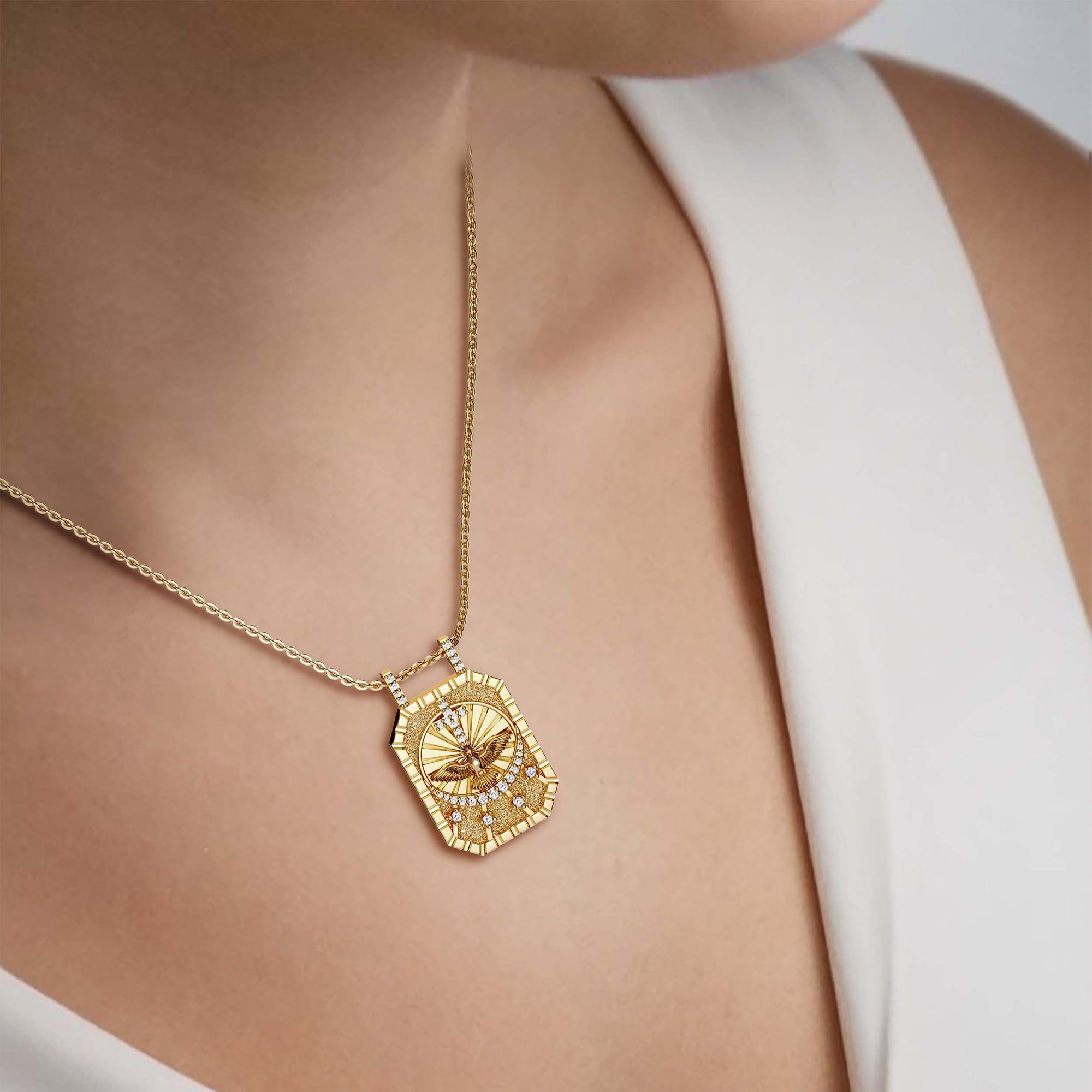 Personalized Cross Dove Celestial Protection Medallion Pendant Scapular Necklace - vanimy