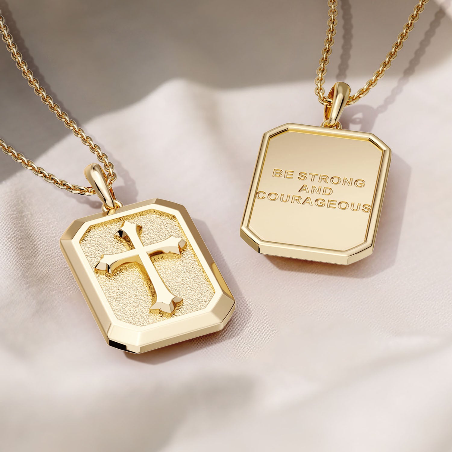 Be Strong And Courageous Cross Engraved Necklace - vanimy