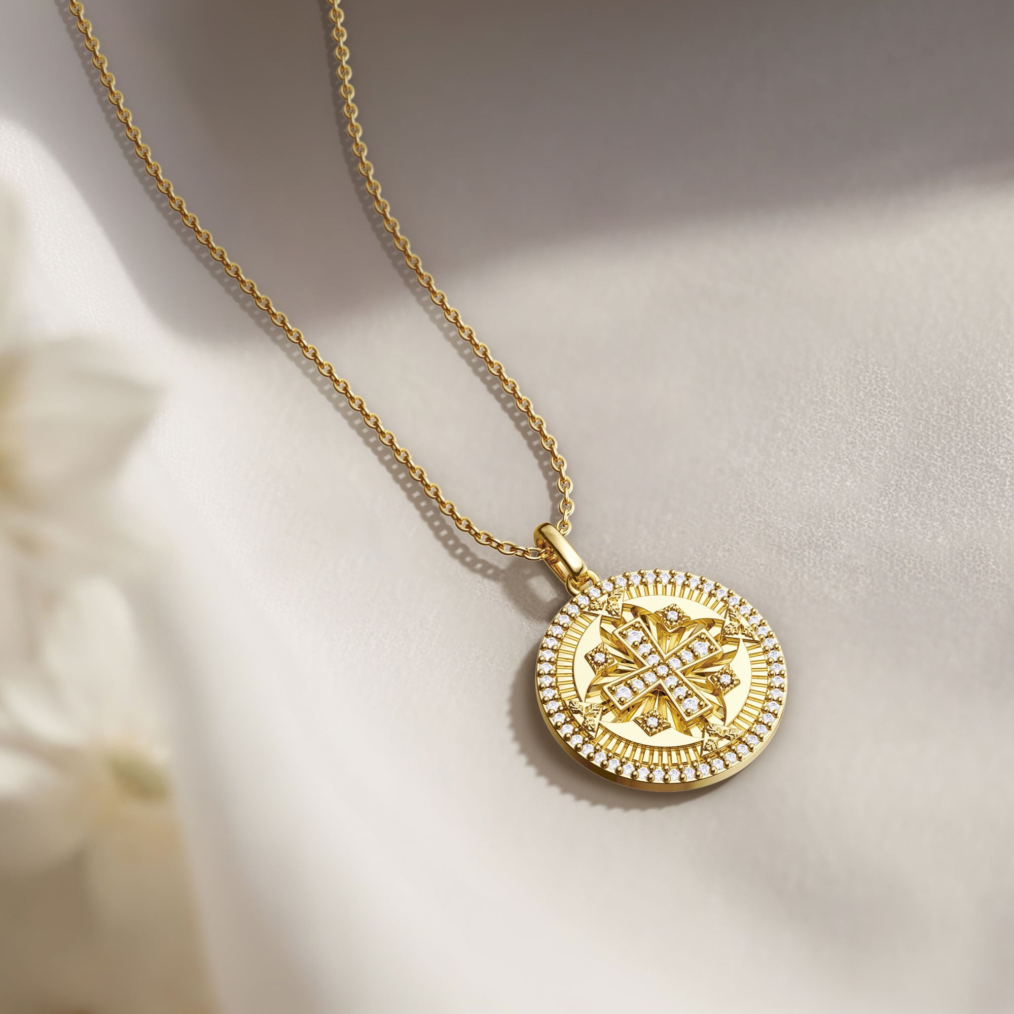 Divine Radiance Cross Protection Prayer Medallion Pendant Necklace - Plain Back - vanimy