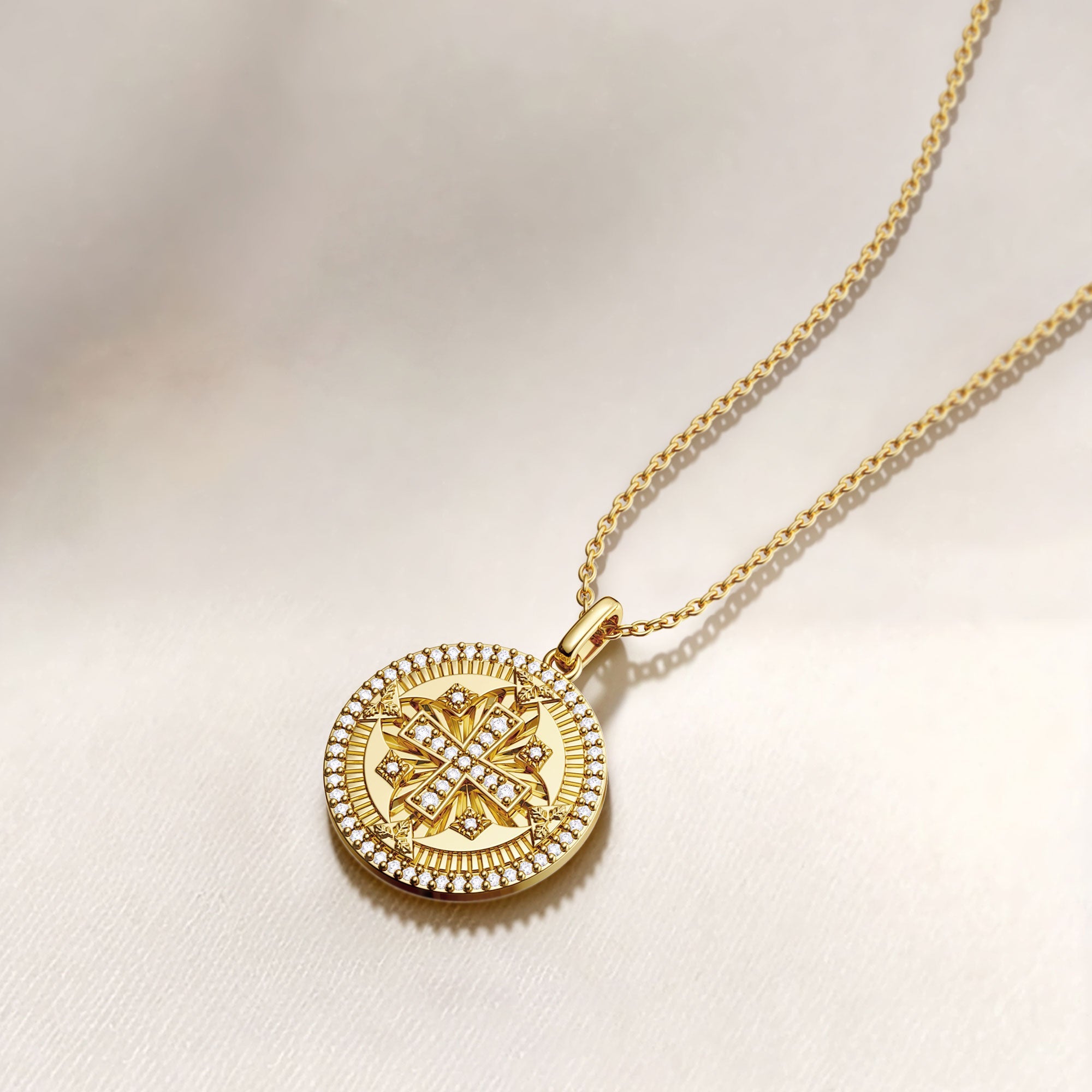 Divine Radiance Cross Protection Prayer Medallion Pendant Necklace - Plain Back - vanimy